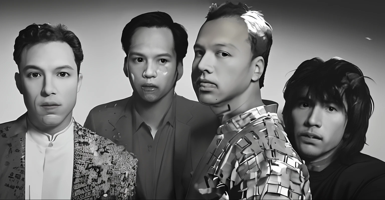 Alafed image of a group of men standing next to each other, Todd Solons, Grayscale 1 9 9 0, promo photo, promotional shot, Jean Chin and Pharrell Dalrymple, Todd Solons' clear and sharp face, clear todd solondz face, publicity photo, mars ravelo and greg rutkowski, promo shot