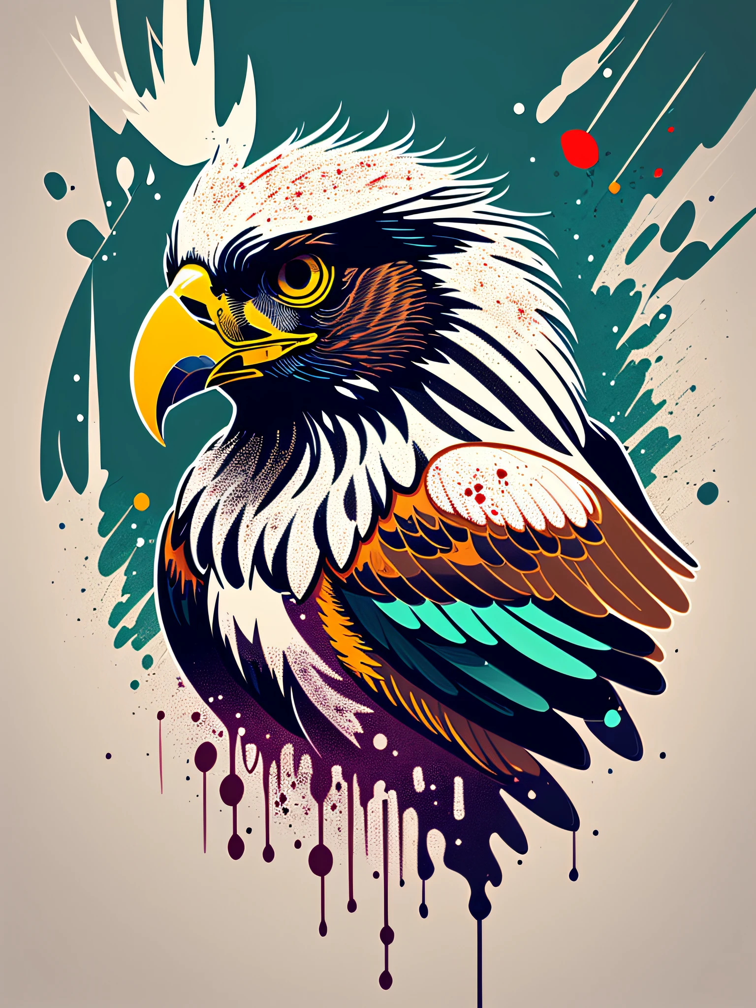 a close up of a bird of prey with a paint splatter on it, vector art by Pál Balkay, trending on pixabay, shock art, eagle head, with the beak of an eagle, an eagle, with an eagle emblem, head of an eagle, highly detailed vector art, falvie, second eagle head, proud look