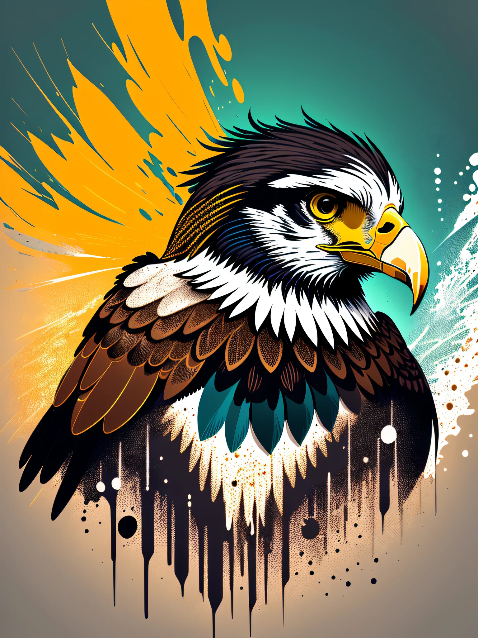 a close up of a bird of prey with a paint splatter on it, vector art by Pál Balkay, trending on pixabay, shock art, eagle head, with the beak of an eagle, an eagle, with an eagle emblem, head of an eagle, highly detailed vector art, falvie, second eagle head, proud look