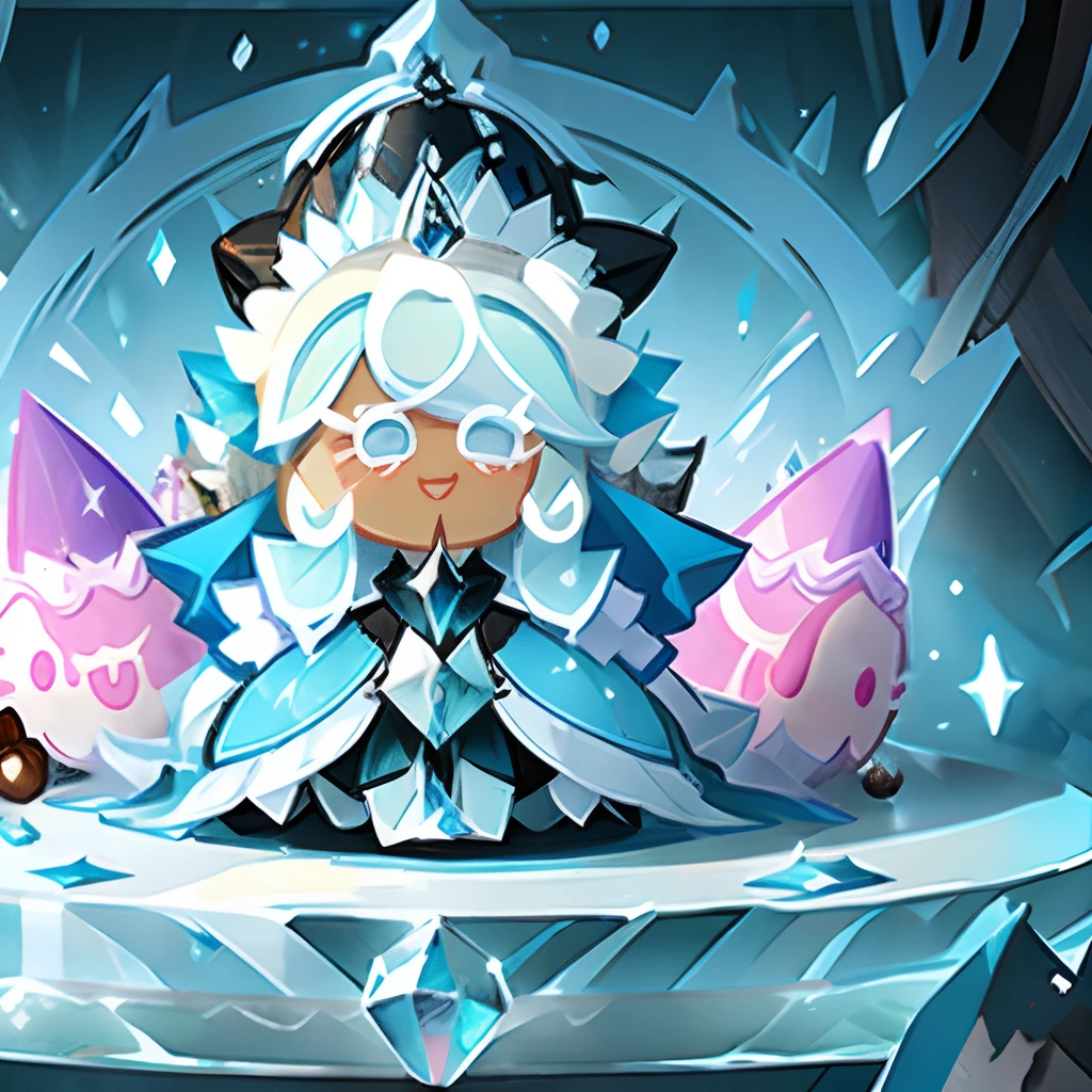 Windwitch Diamond Bell as a Cookie run Character , long Light blue Hair , Braided ponytail, ornate ballgown , Witch hat , ice aesthetic,(masterpiece), High aesthetic,(( high quality))