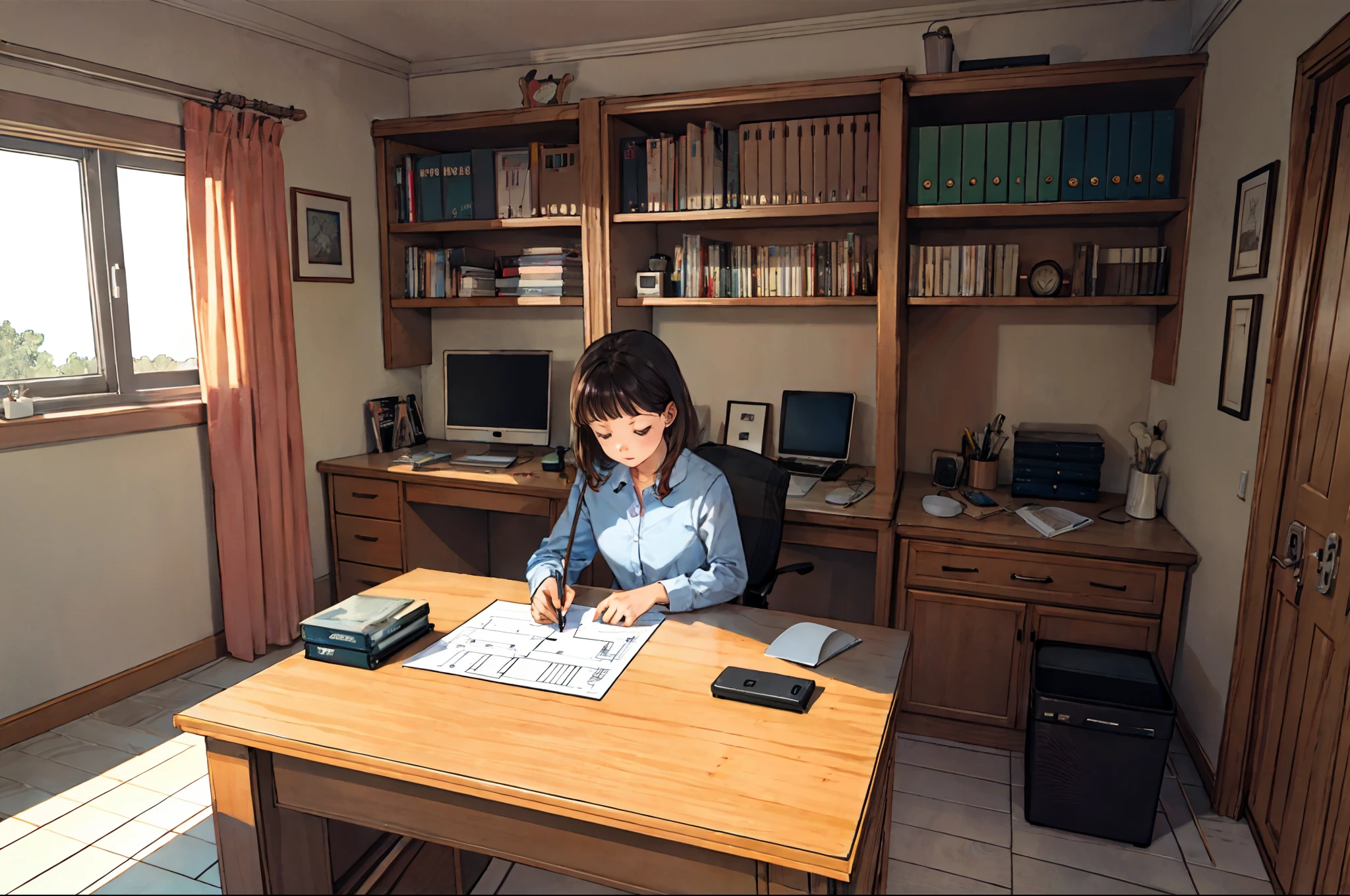 AutoCAD, Home office, girl.