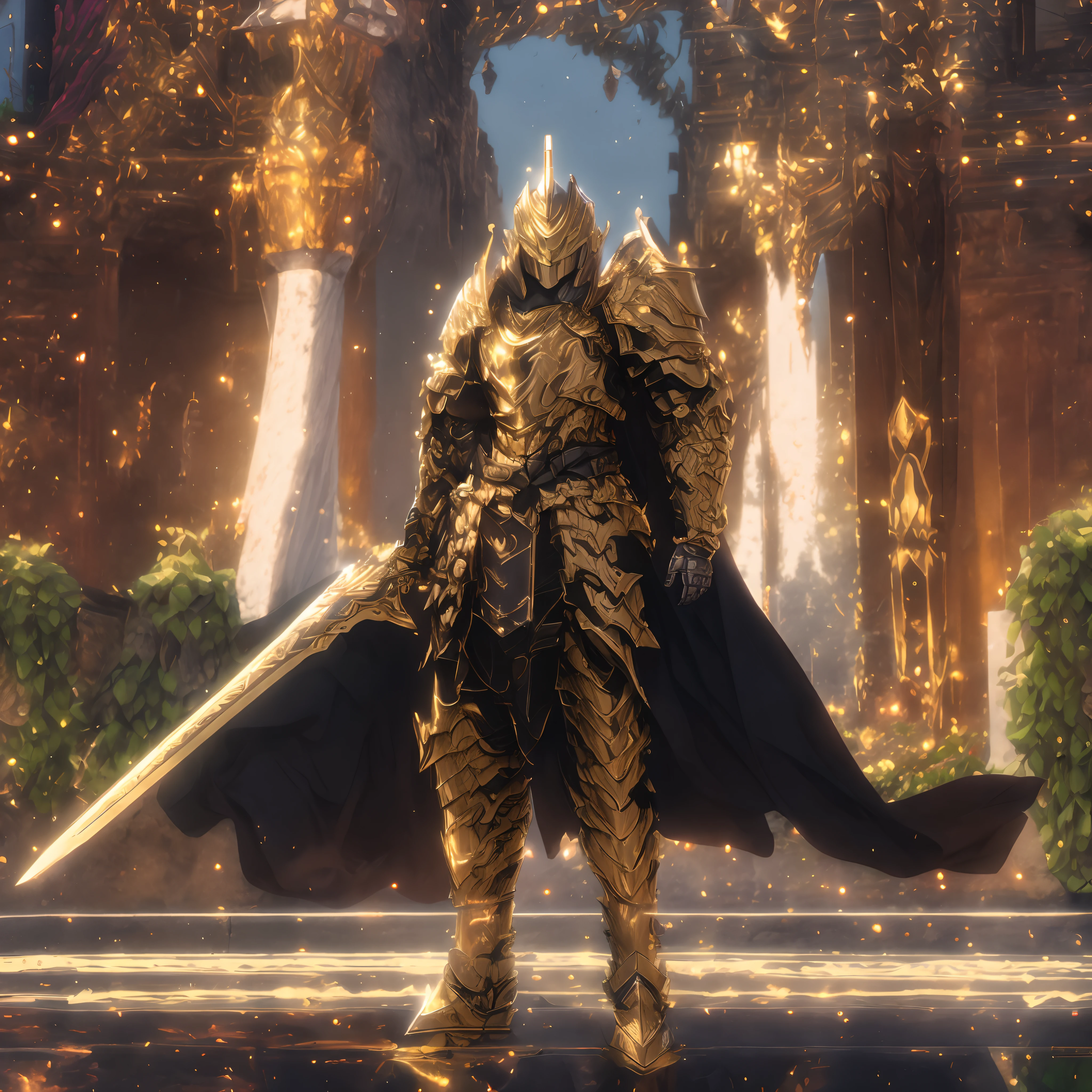 arafed image of a male knight in armor standing in front of a castle, picture of male paladin, gold paladin, male paladin, paladin golden armor, gorgeous male paladin, epic paladin armor, holy paladin, paladin armor, fantasy paladin, paladin, portrait of male paladin, male paladin