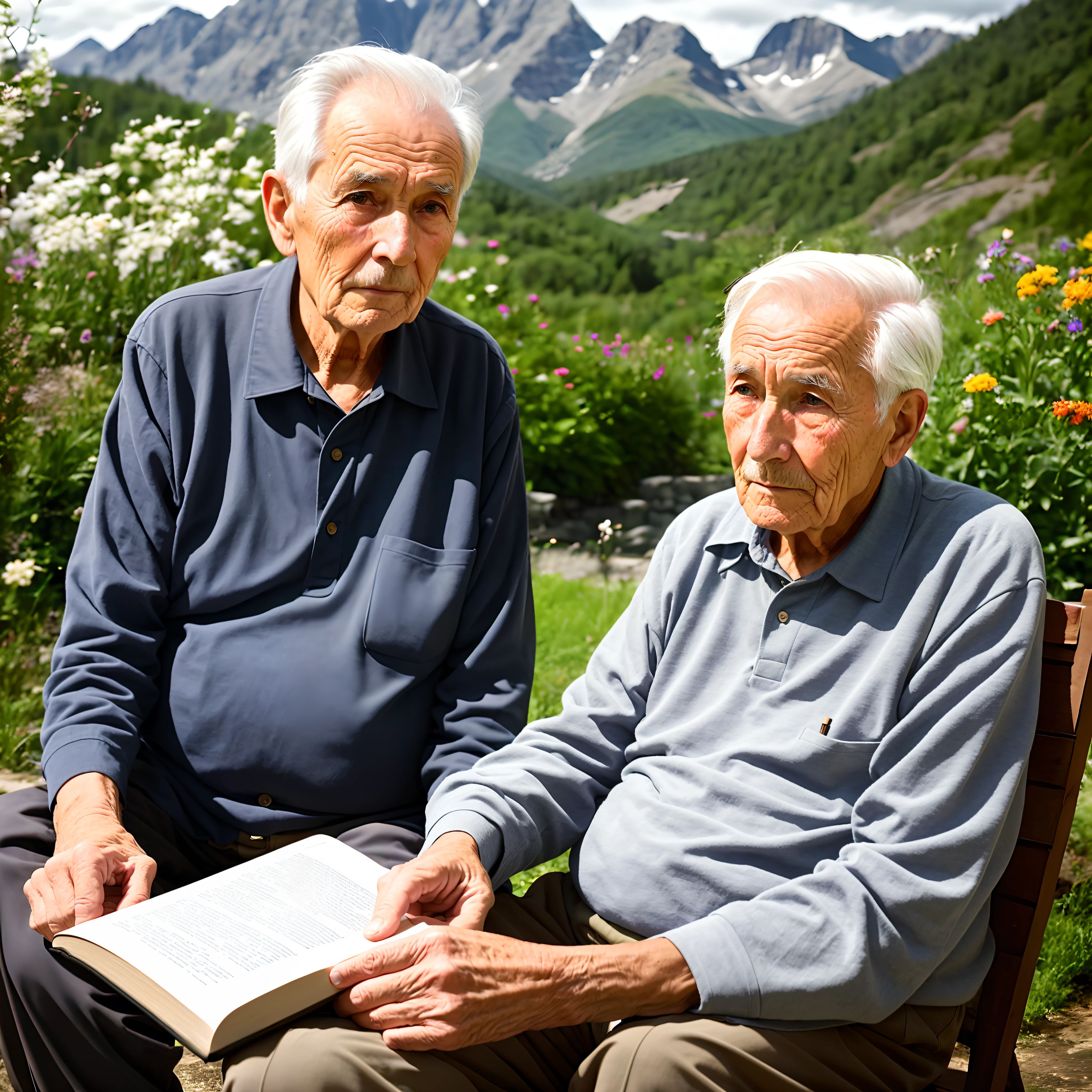 Elderly man, Contemplation, Village, Wisdom, Experience, Cottage, Garden, Nature, Respect, Wrinkles, Eyes, White hair, Book, Advice, Core problems, Guidance, Mountains, History, Future, Learning, Exploration, Journey, Inspiration, Tranquility