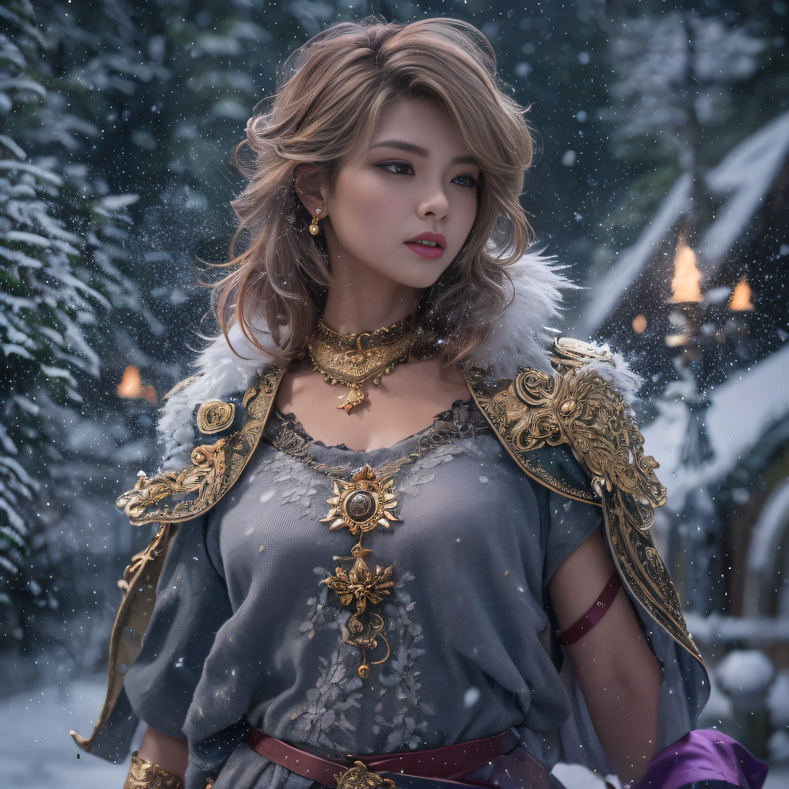 32K,（tmasterpiece，k hd，hyper HD，16k）short detailed hair，Vintage train sleeper area，Snow Circle Witch ，Two Golden Dragon Protectors （realisticlying：1.4），Python robe，Purple apron，Snowflakes fluttering，The background is pure， A high resolution， the detail， RAW photogr， Sharp Re， Nikon D850 Film Stock Photo by Jefferies Lee 4 Kodak Portra 400 Camera F1.6 shots, Rich colors, ultra-realistic vivid textures, Dramatic lighting, Unreal Engine Art Station Trend, cinestir 800，