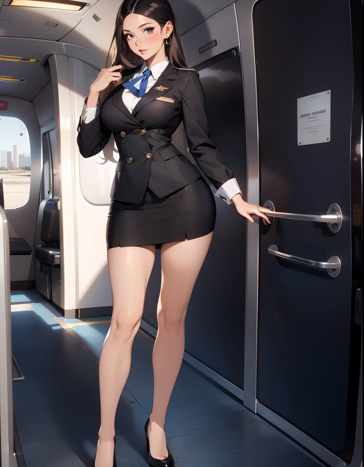 (Masterpiece), Best quality, Highest quality,  Detailed and intricate, Original,A high resolution,
( old),Extremely detailed_Eyes, Sexy,Breasts,
(eyes liner:0.5),(Blush:0.5), Red hair, Simple Diamond Earrings,Detailed skin, Light smile, perfect fingers, beautiful hands, good looking,
((Flight attendant uniform)), (Black pantyhose:1.1), Black high heels, ((Pink panties)), pulled the skirt on board plane（inside airplane：1.2,  leaning forward, front view, bottom angles, Perfect anatomy, (Depth of field:1.1),Loli:0.1,Realistic:1.3,
(Ambient light:1),(Cinematic composition:1.3), (Best quality, A high resolution, Photorealistic, primitive, 8K,Masterpiece, ),Best quality, Masterpiec8K.hdr. High ribs:1.2, filmgrain, Blur bokeh:1.2, Lens flare, (vivd colour:1.2), (Delicate),