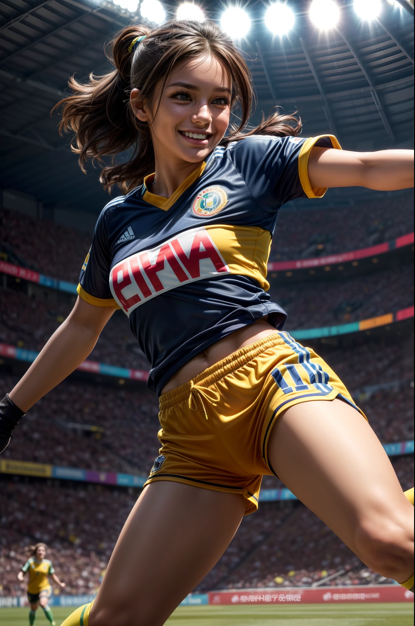 Beautiful woman neymar version on a football field