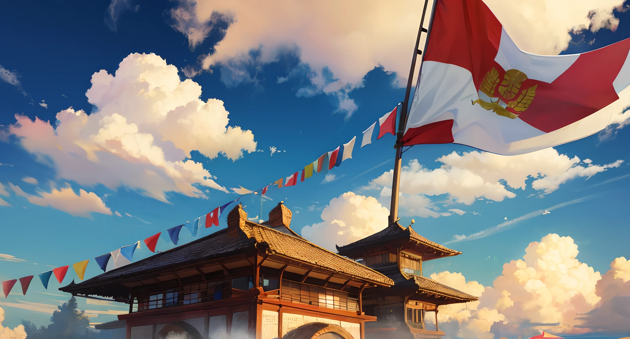 Huge Indonesian flag, above the cloud