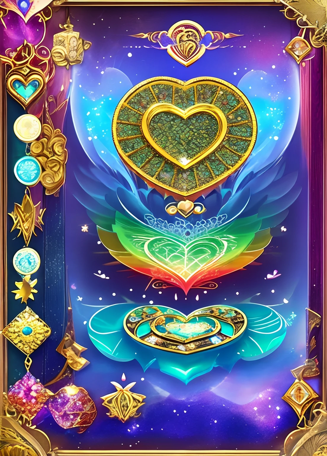 heart mark 、many、kirakira、treasure chests、heap、heart mark、treasures、brilliance、Mystical、jugendstil