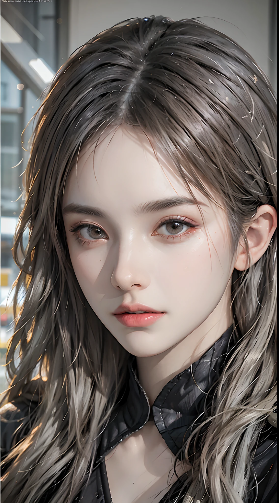 Hyperrealist portrait of female by david hockney and alphonse mucha,fantasy art, photo realistic, dynamic lighting, artstation, poster, volumetric lighting, very detailed faces, 4 k, award winning,, 1girl, in the dark, deep shadow,(official clothing:1.4) ,long hair,white hair,