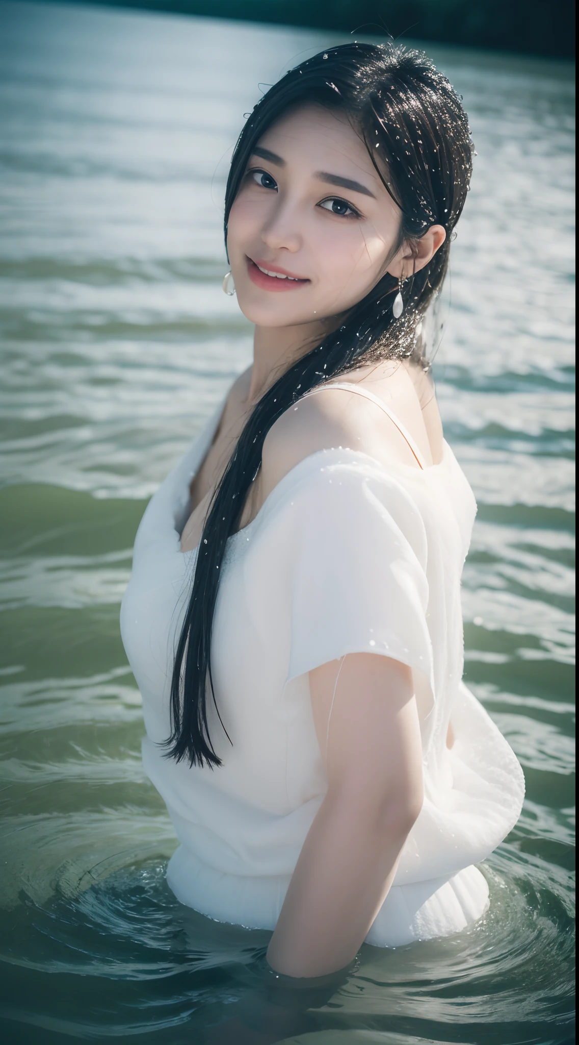 Faure、(Happiness like a goddess:1.2)、Japan idle、(RAW photography:1.2)、(真实感:1.4)、(tmasterpiece:1.3)、(exquisite detailing:1.2)、Delicate and beautiful details、(Eye details)、(detail in face)、(Female, 20 years old)、Curta、Beautiful breasts、Big breasts Thin waist、skin-tight、(Looking_at_peeping at the viewer)、(Floating:1.2)、dynamicposes、large circle earrings、Slim_Legs、(top-quality:1.4)、(Hyper-Resolution:1.2)、cinematric light、(very detailed illustration)、 (Gloss on lips、eyeslashes、top-quality、超A high resolution、depth of fields、Caustics、Wide light、naturalshadow、85mm、f / 1.4、iso 200、1 / 160 sec:0.75)、(Mare、Eau、water_Drop、moisty、foamy、On top of the water:1.5)、Crawl underwater