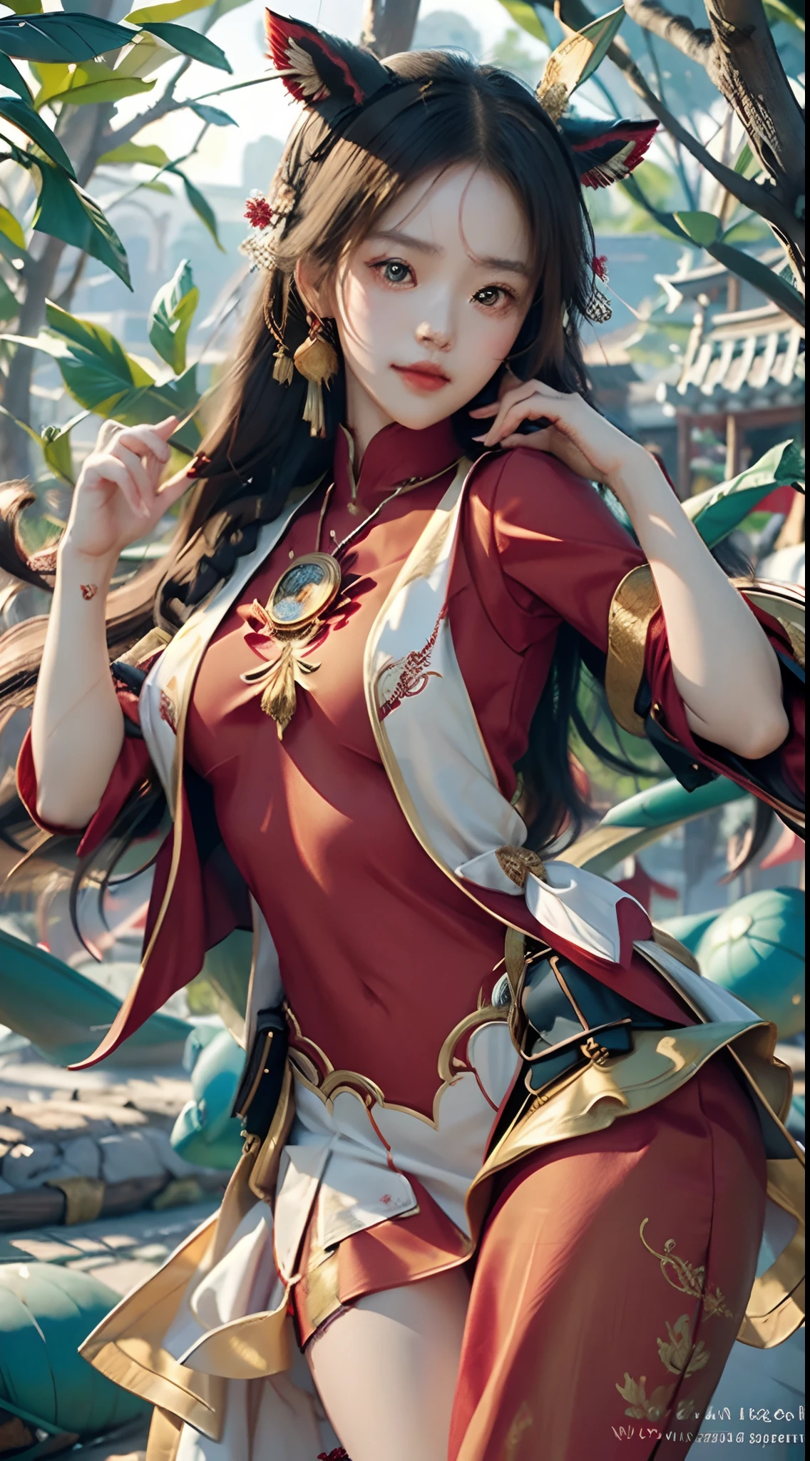 araffed asian woman in a red and gold outfit posing for a picture, wlop and sakimichan, extremely detailed artgerm, trending on cgstation, artwork in the style of guweiz, by Yang J, art of wlop, beautiful alluring anime woman, ruan jia and artgerm, guweiz masterpiece