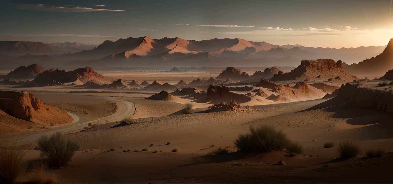 Scenes,Gobi,A desert,barren,early evening,a warm color palette