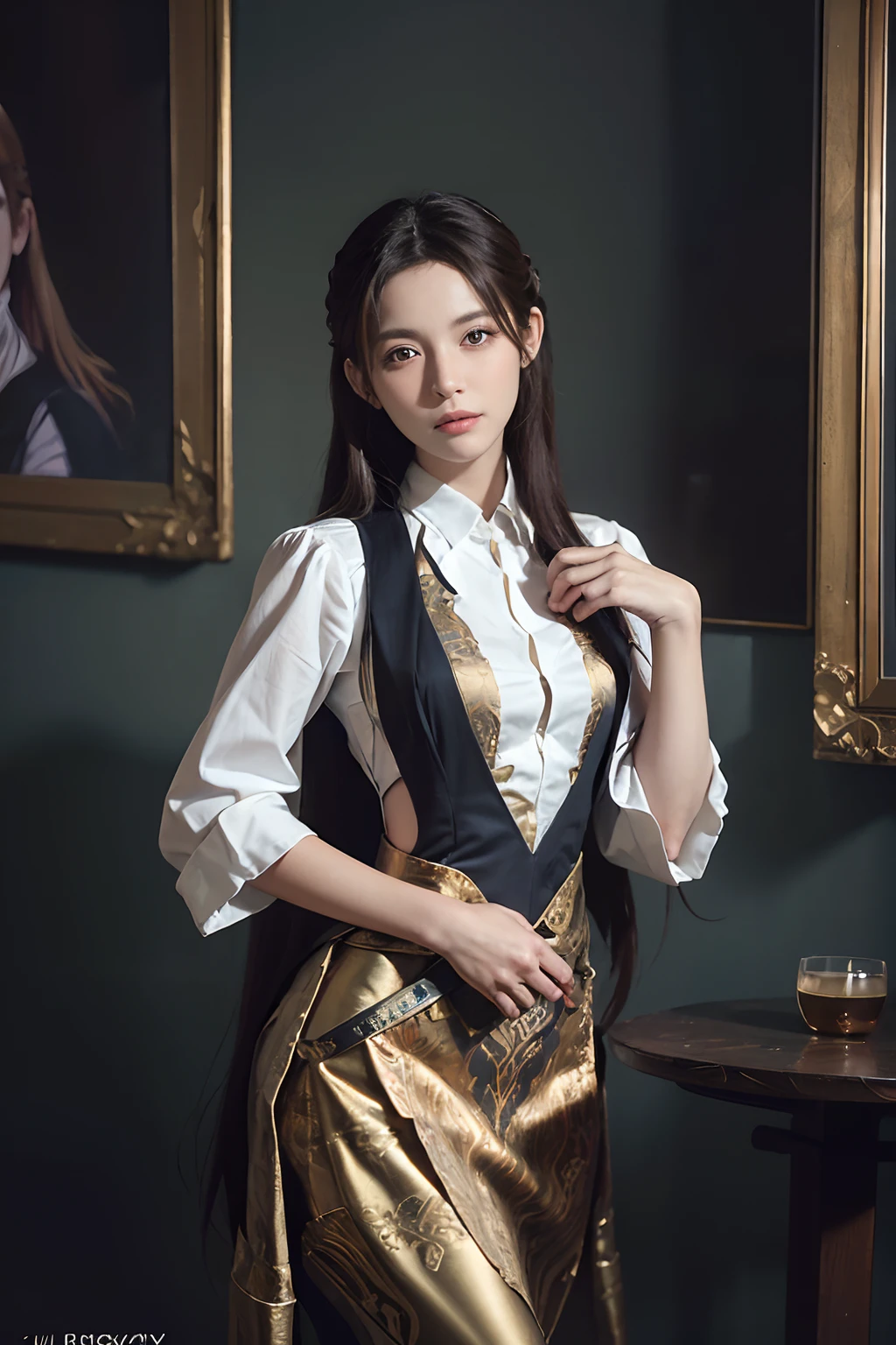 ((Surrealist portraits of women, Fantasyart, photographrealistic),(动态照明, Volumetriclighting),Detailed faces,4K,(David Hockney, Alphonse Mucha),(poster for, Award-Awarded),in the darkness nigth,deep shading,low tune,1girll,(Cowboy photos:1.4 times),long whitr hair,whaite hair)
