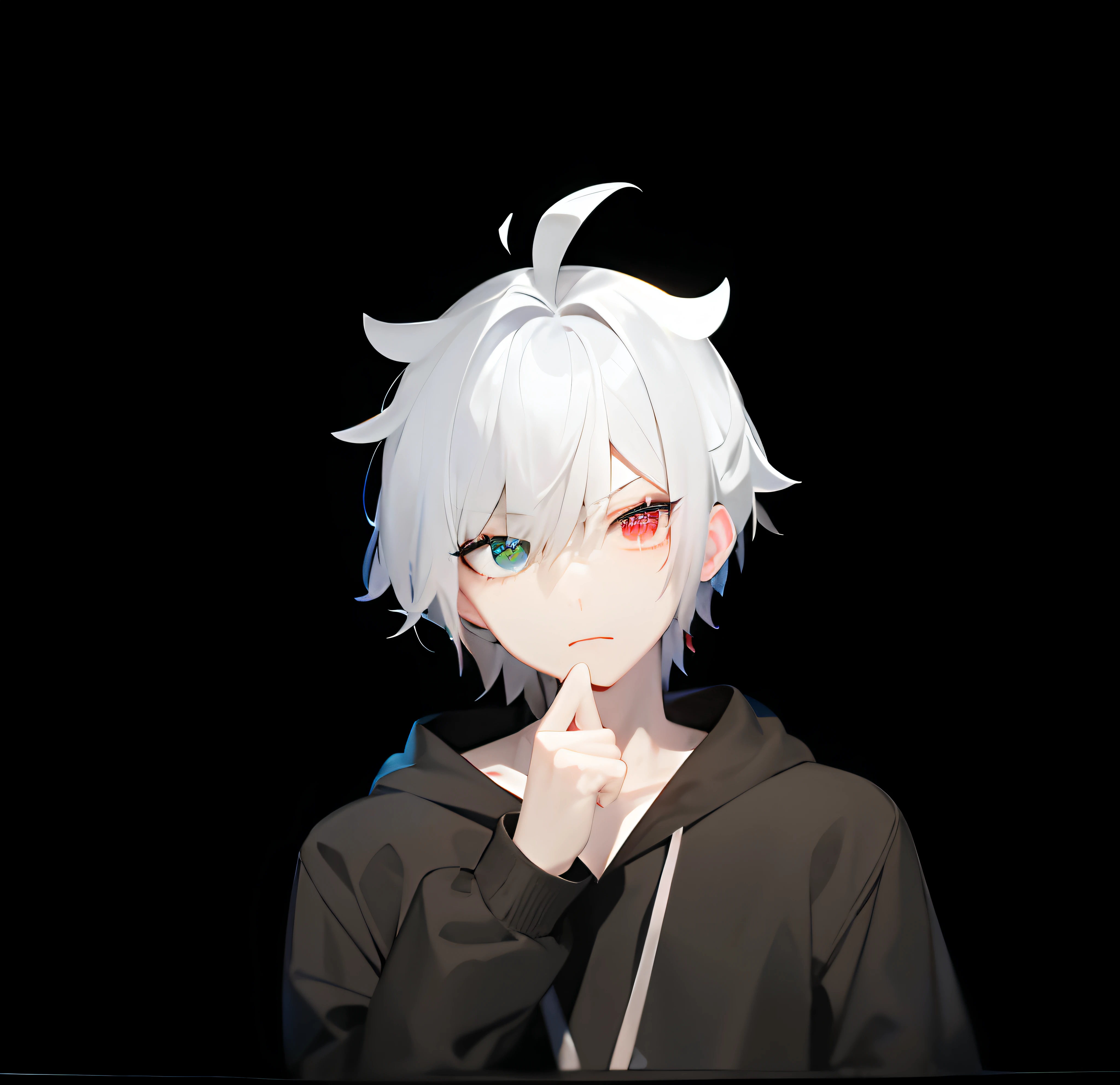 White background,Anime boy with white hair and black hoodie, he had,Silver hair,Heterochromic pupils,white haired Cangcang, scowling,2 d anime style, live2d virtual youtuber model, made with anime painter studio, White-haired god, kaworu nagisa, Detailed anime soft face, young anime man, Male anime style, anime style character,