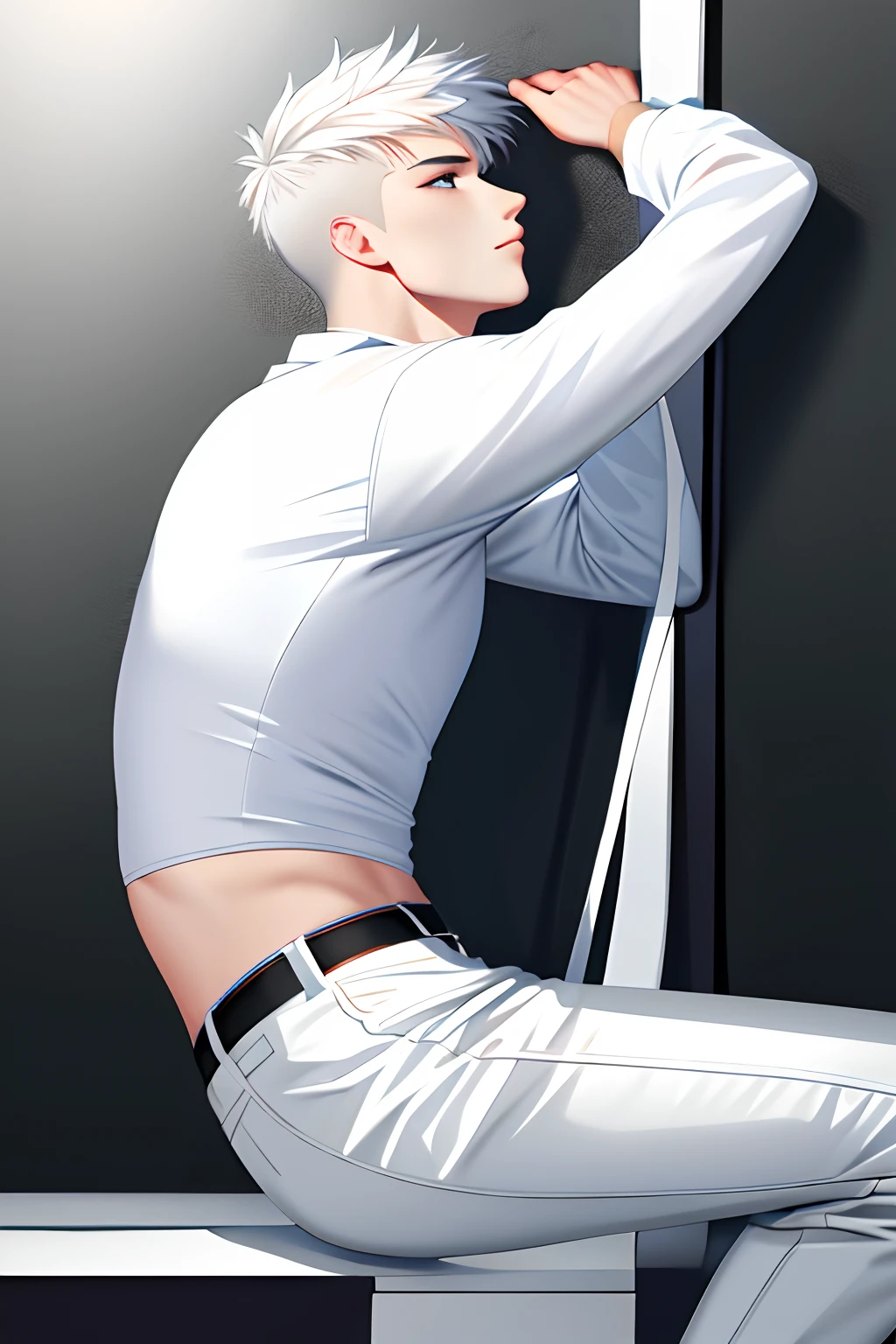 1 boy,White theme,looking at viewert,crotch,sportrait,From the side Side,bad boy,((Mature male))