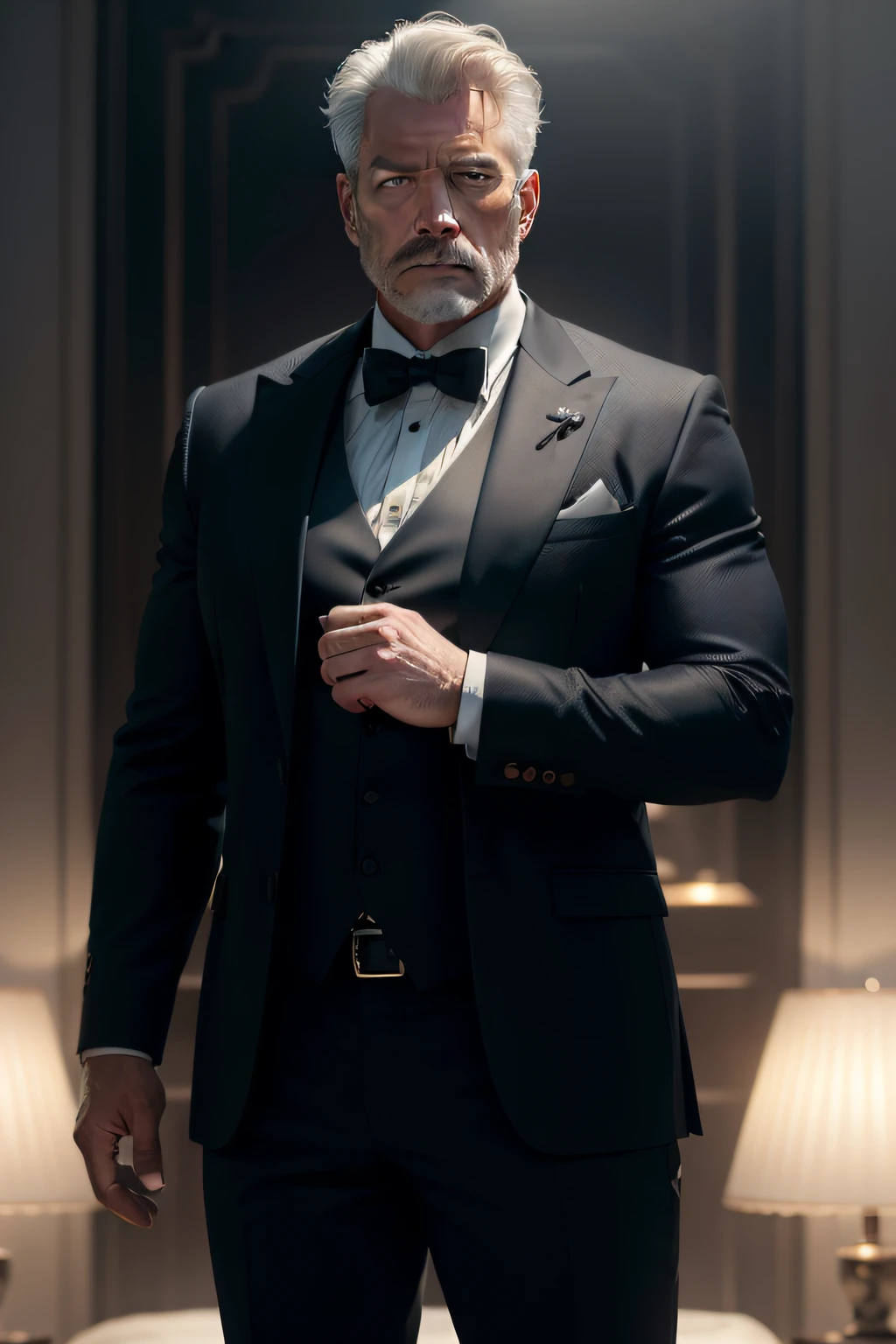(Extreme Detail CG Unity 8K Wallpapers,tmasterpiece,Highest image quality),(Delicate light and shadow,The picture is highly dramatic,Cinematic lens effect),middle aged man,Fit and fit,The appearance is decadent,),(Exceptional detail,The lighting effect is outstanding,Vista wide angle),(Excellent rendering,Enough to stand out from the crowd)