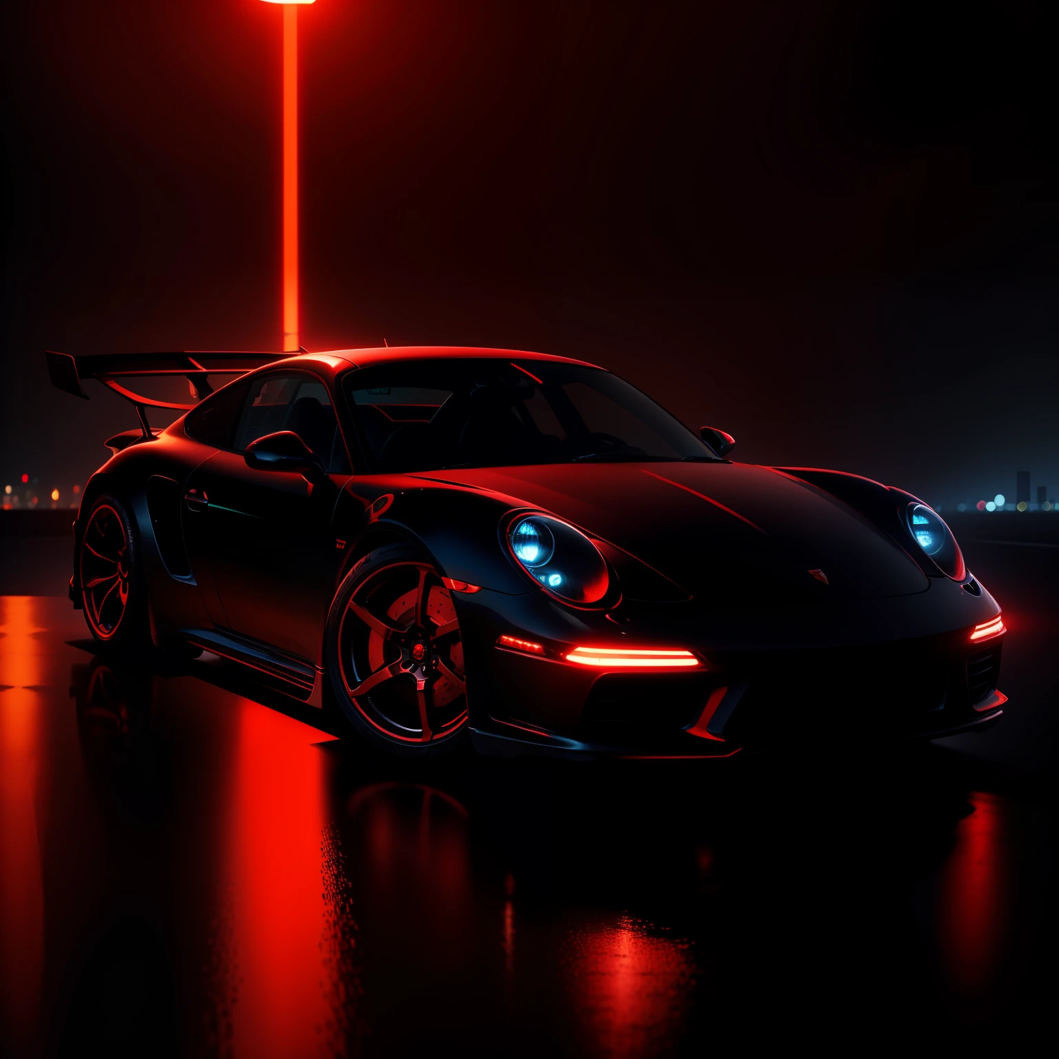 RED PORSCHE realista, disco Rigido, cyberpunk in cybercity at night, 8k