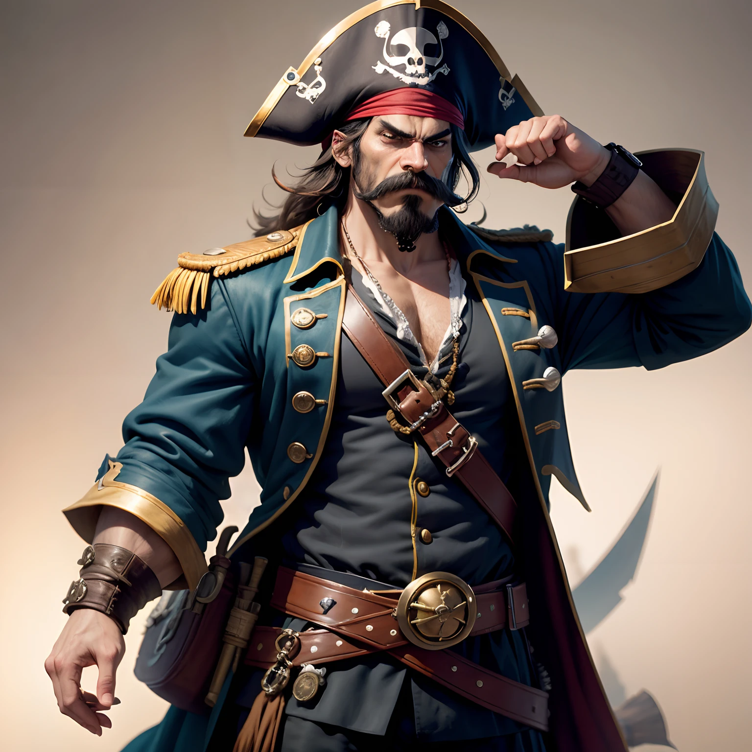 pirate captain, mustache, detailed, full clothes, angry face --auto
