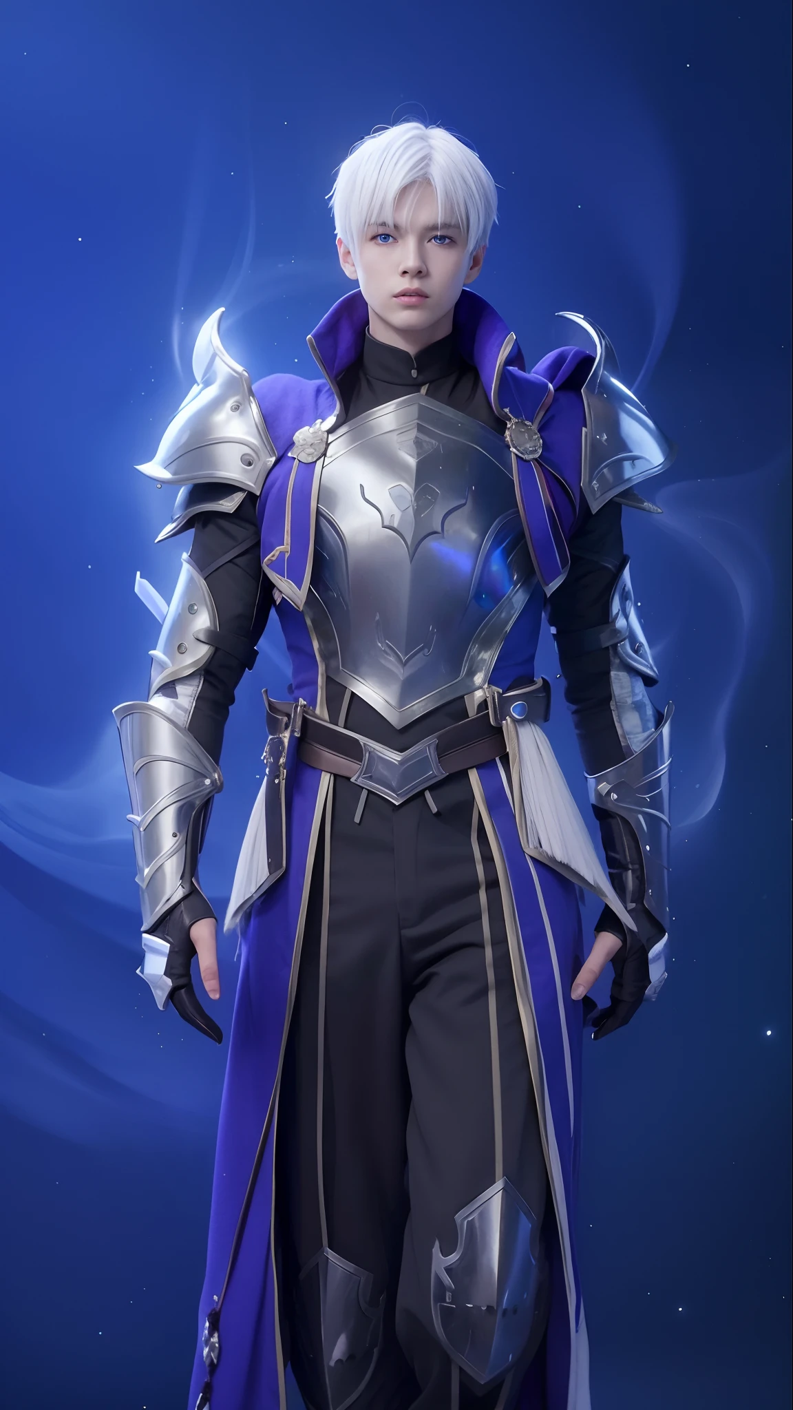 1boy,white hair, best quality, photo, 4k,looking at viewer,full body,wear red armor,