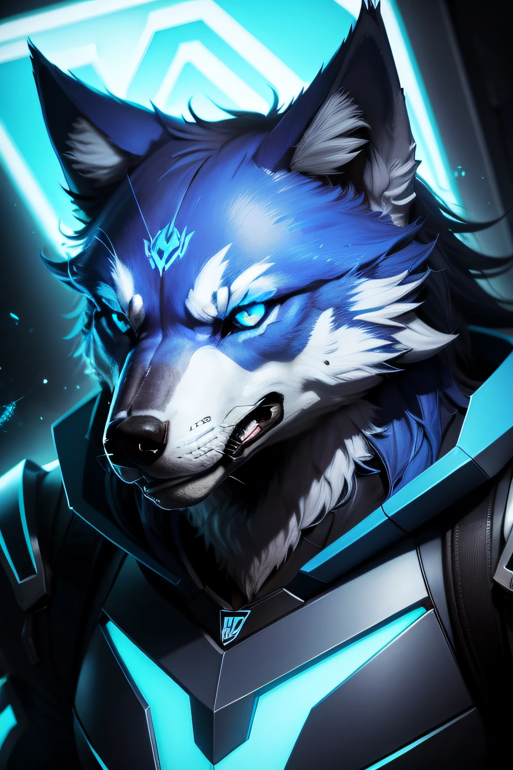 logo color blue gamer wolf