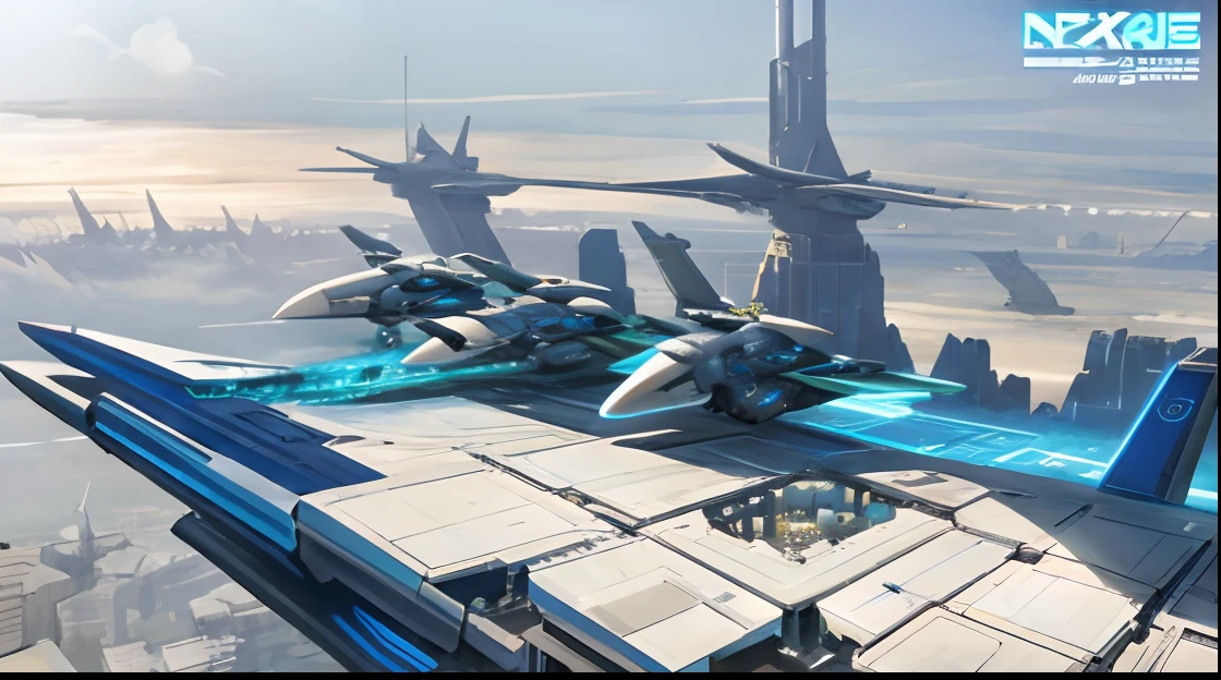 Close-up of futuristic city in the sky,Planes fly on it, apex legends concept art, concept art 2022, futuristic base, concept-art. 8 k'', hard edges concept art, Ultra detailed concept art,, Ultra detailed concept art, bird's eyes view, highly detailed concept art, Future science fiction. Game CG,air base,Military,The area is large
