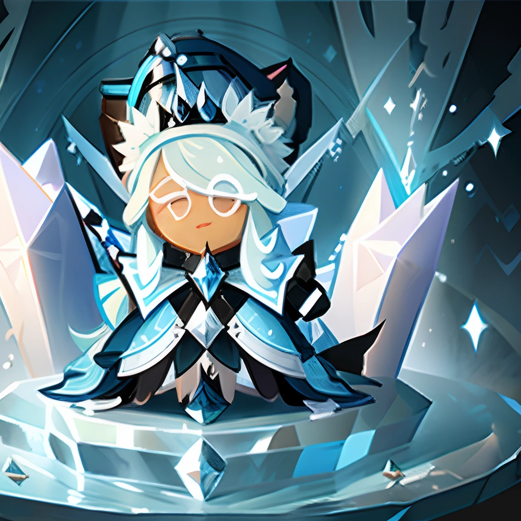 Windwitch Diamond Bell as a Cookie run Character , long Light blue Hair , Braided ponytail, ornate ballgown , Witch hat , ice aesthetic,(masterpiece), High aesthetic,(( high quality))