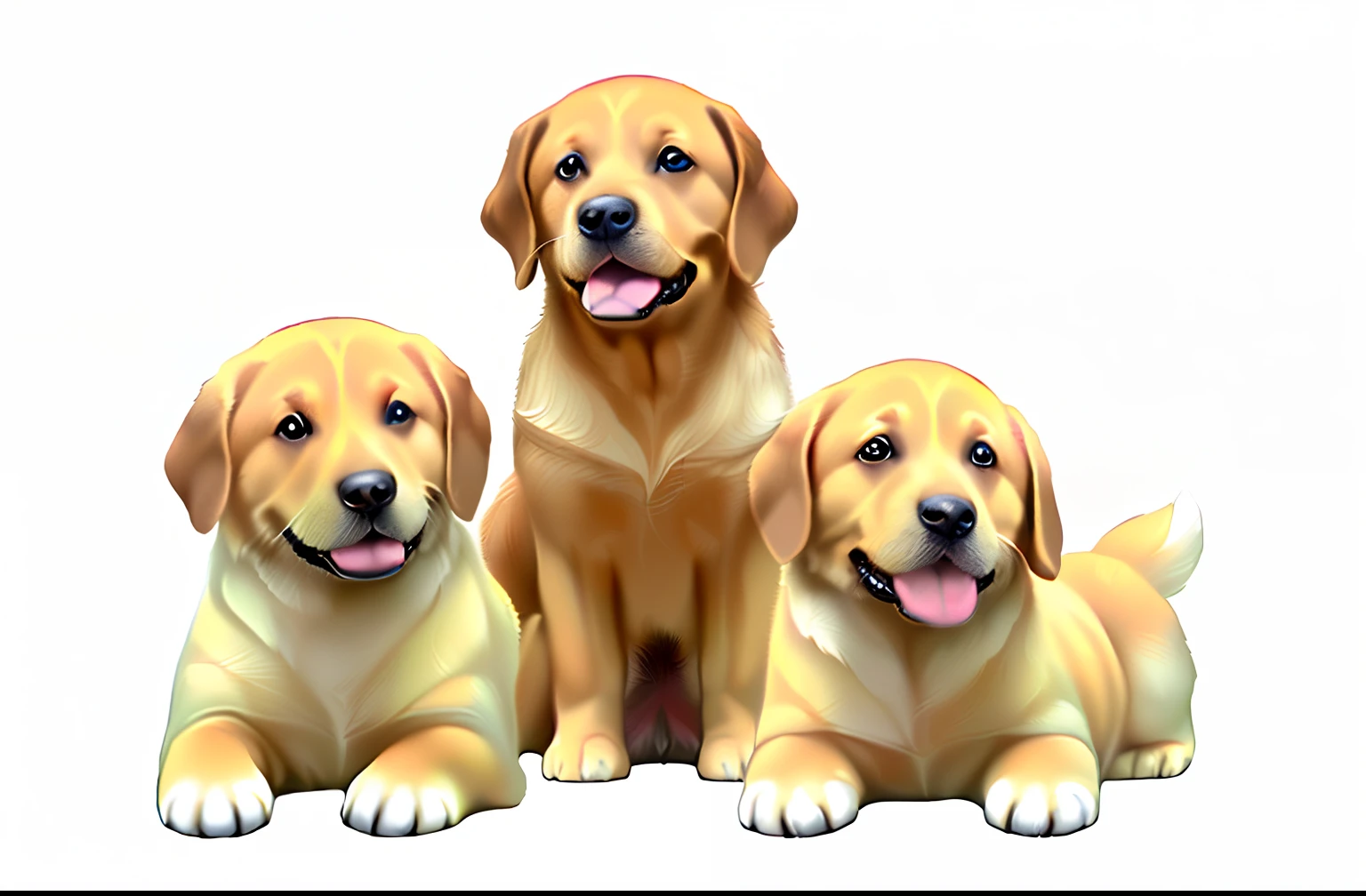 Three puppies of a dog sit together, Puppies, Labrador, Dogs, pet animal, clean white lab background, high-quality picture, Cute boys, o cachorrinho, High picture quality, red puppils, imagem de qualidade alta, Golden, beautiful photograph, High quality wallpaper, Transparent background, Highly realistic, very very very realistic, Hyperrealistic, High quality detailing