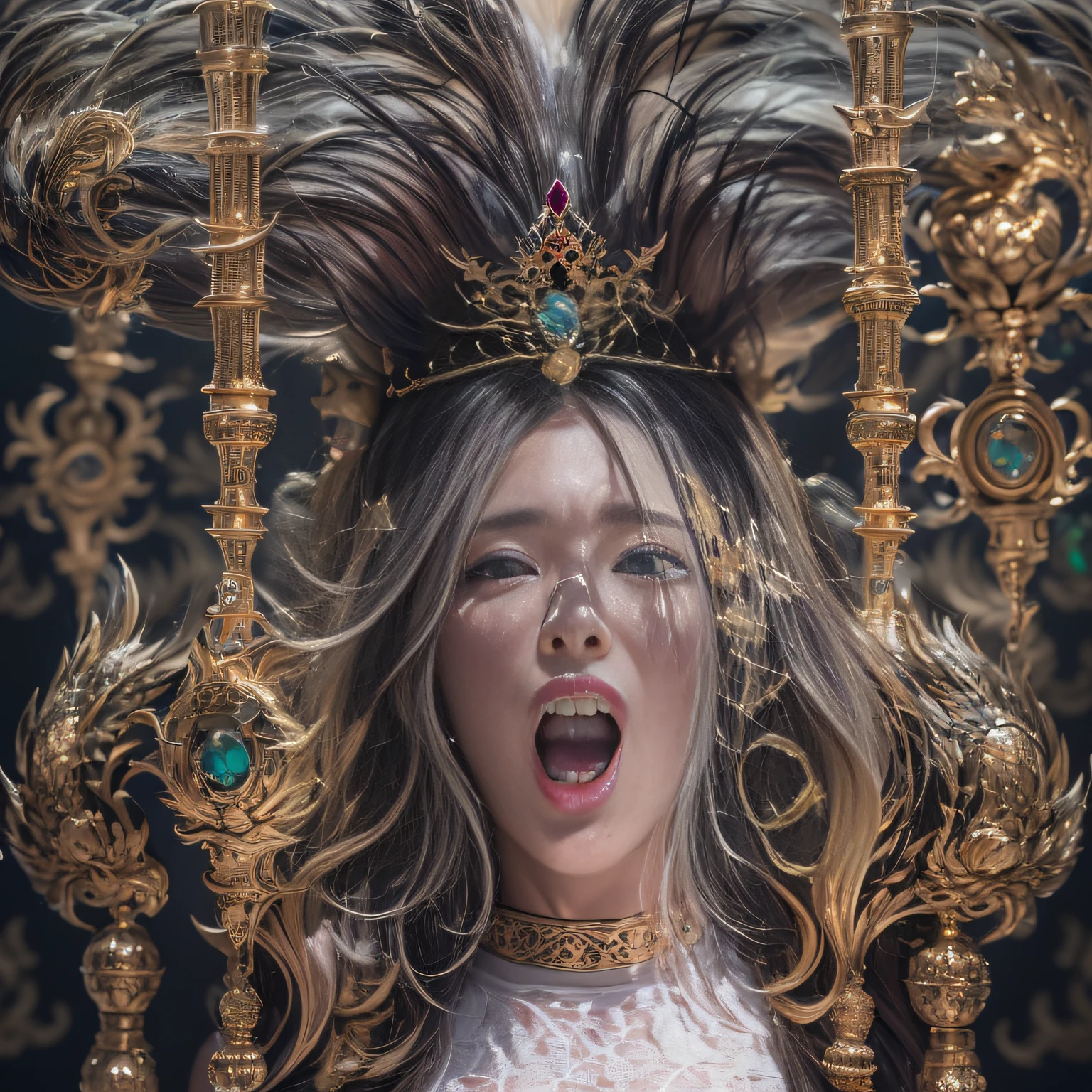 16k(tmasterpiece,k hd,hyper HD,16k)Black ball hair,Gold jewelry area in the back room,Smoke ring girl ,Bronze Dragon Protector (realisticlying:1.4),Python pattern robe,Purple-pink tiara,Snowflakes fluttering,The background is pure,Hold your head high,Be proud,The nostrils look at people, A high resolution, the detail, RAW photogr, Sharp Re, Nikon D850 Film Stock Photo by Jefferies Lee 4 Kodak Portra 400 Camera F1.6 shots, Rich colors, ultra-realistic vivid textures, Dramatic lighting, Unreal Engine Art Station Trend, cinestir 800,Hold your head high,Be proud,The nostrils look at people