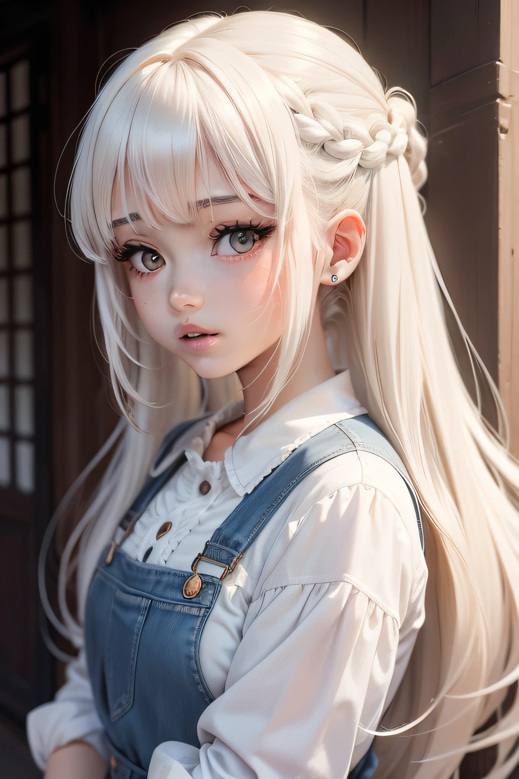 chica anime supere realista de cabello blanco
