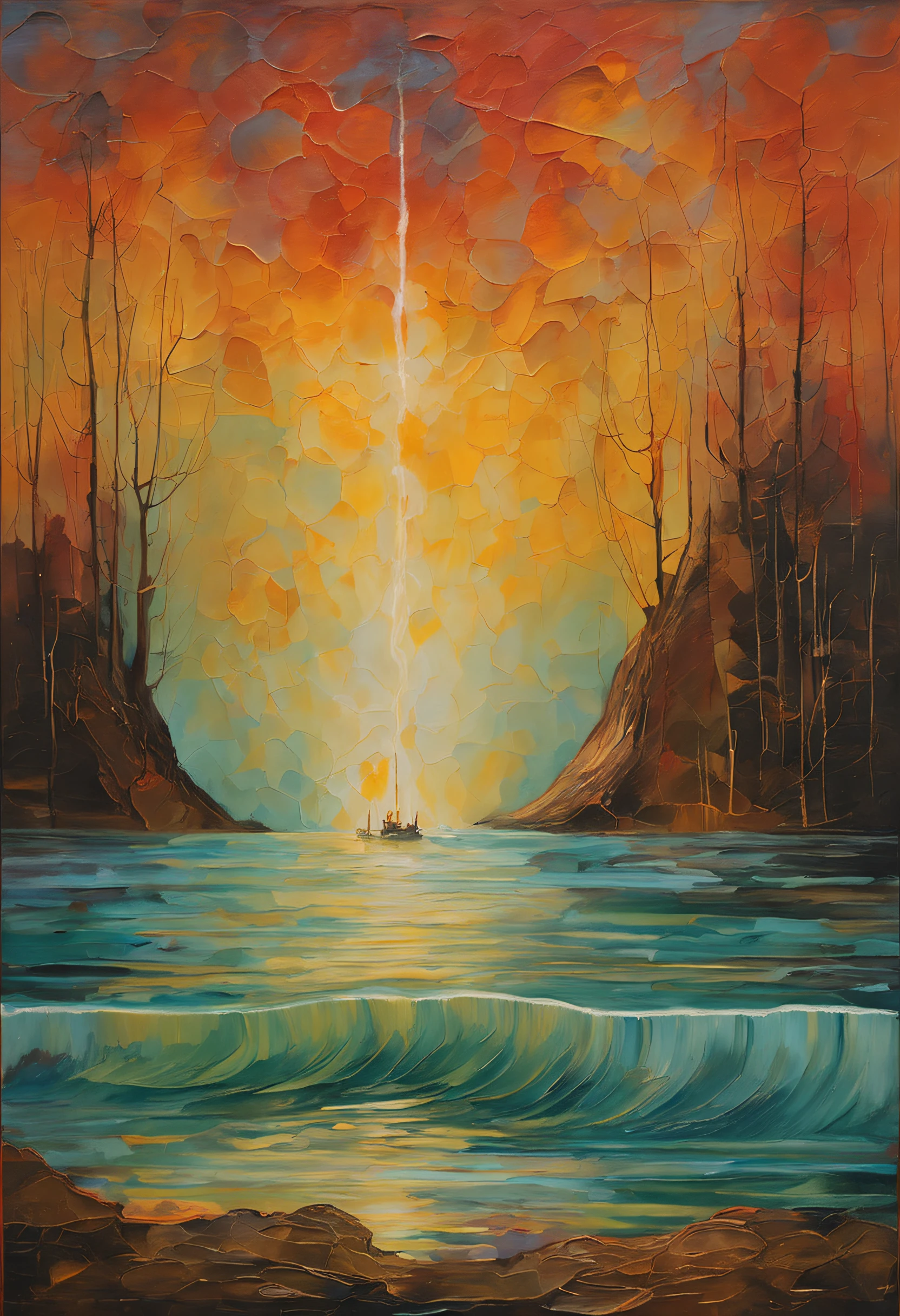((The fire light forms the silhouette of the whale)),((Transparent whale with firefly effect)),(Shining with golden light),Floating on the surface of the sea,siluette,cleanness,nigth,People who want to raise their heads,Wide-angle image,,super detailing,best qualtiy,tmasterpiece,(8K),Extremely detailed,Epic artwork