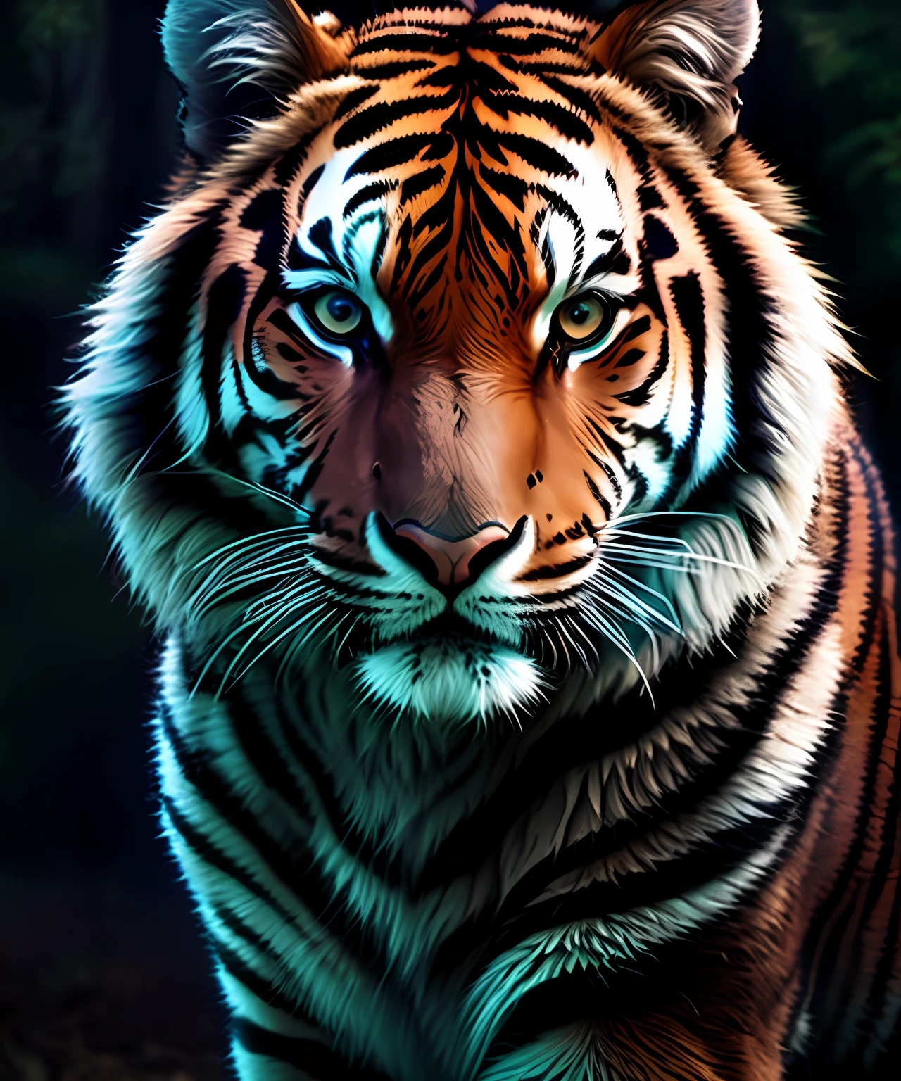Siberian tiger, Epic, High-density imagery, ultra - detailed, Close-up Shot Shot, Light and shadow tracking, pastel colour, forest backgrou, depth of fields, best qualtiy, Close-up,Repair the left leg
