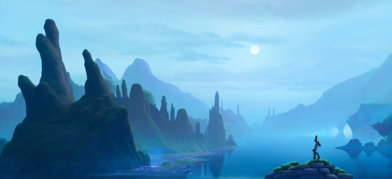 There was a man standing on a rock in the middle of the lake, background artwork, Inspired by Roger Dean, colossal dragon as background, arte de fundo, giant dragon resting in a cave, dota! matte painting concept art, colossal dragon in background, low details. Digital painting, matte painting arcane dota pixar, random background scene, dota matte painting concept art