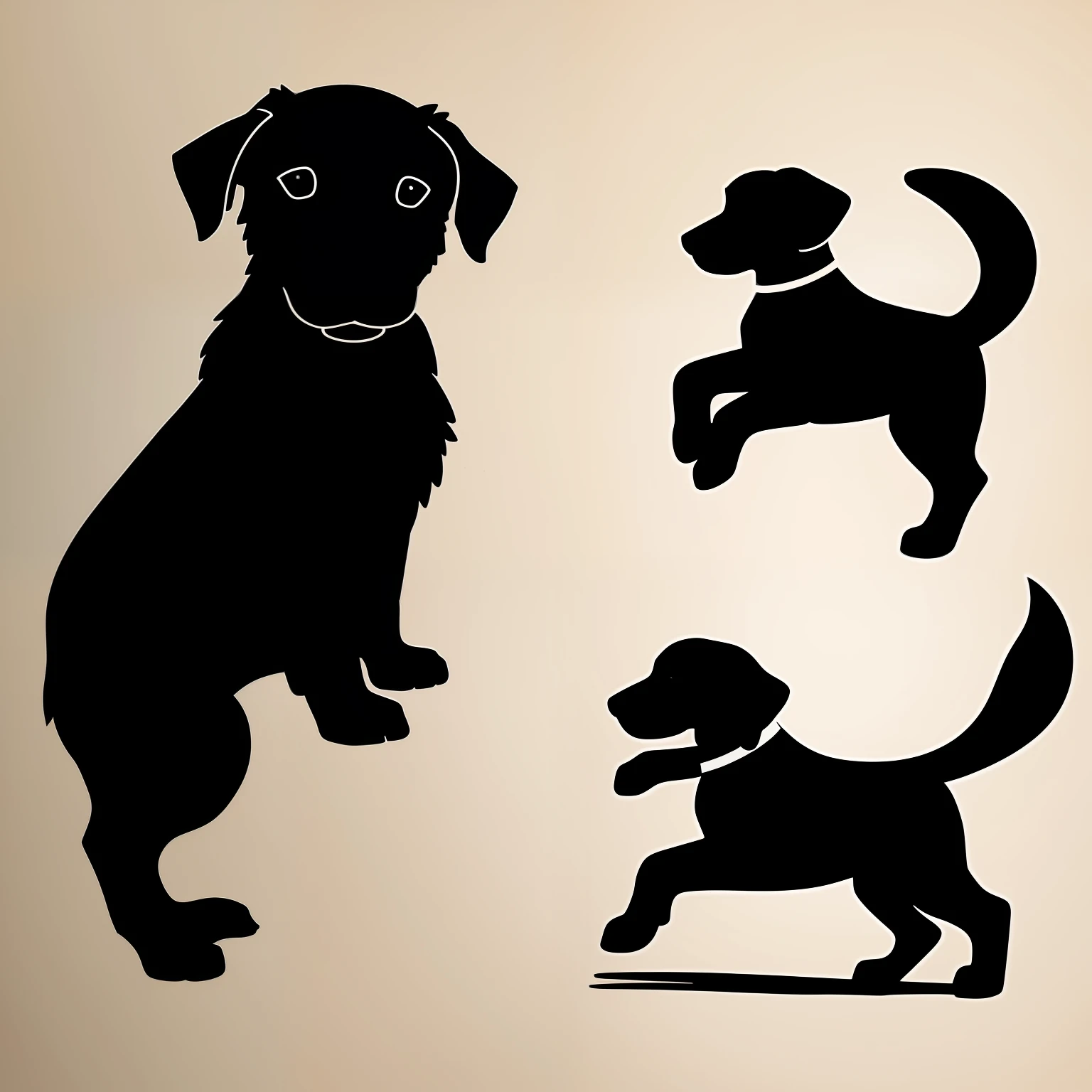 Drawing a puppy in a hunting pose, As a silhouette, With an illustrated artistic touch.