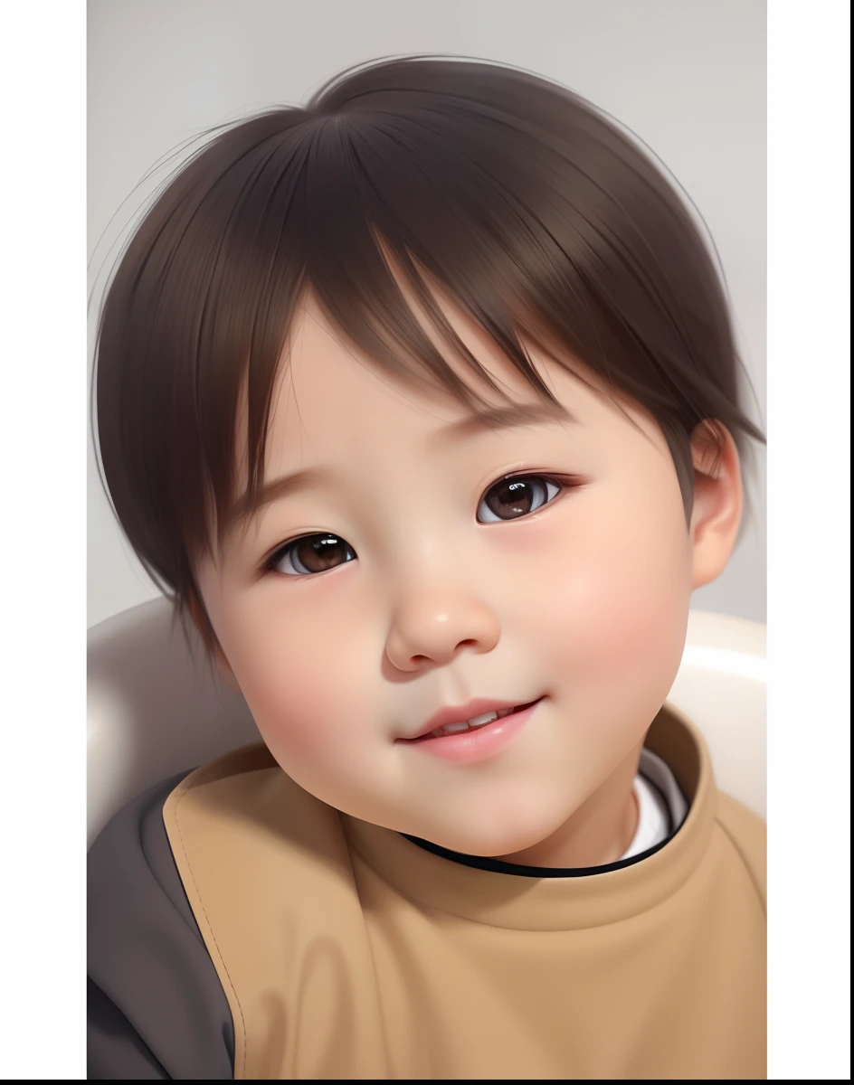Close-up of a child in a chair, lovely digital painting, Kawaii realistic portrait, Photorealistic!!!!!!! Art style,, uhd realistic faces, round cheeks, Realistic painting effect, wan adorable korean face, very realistic effect, realism art style, ai assisted digital painting, hyper realistic face, accurate ultra realistic faces