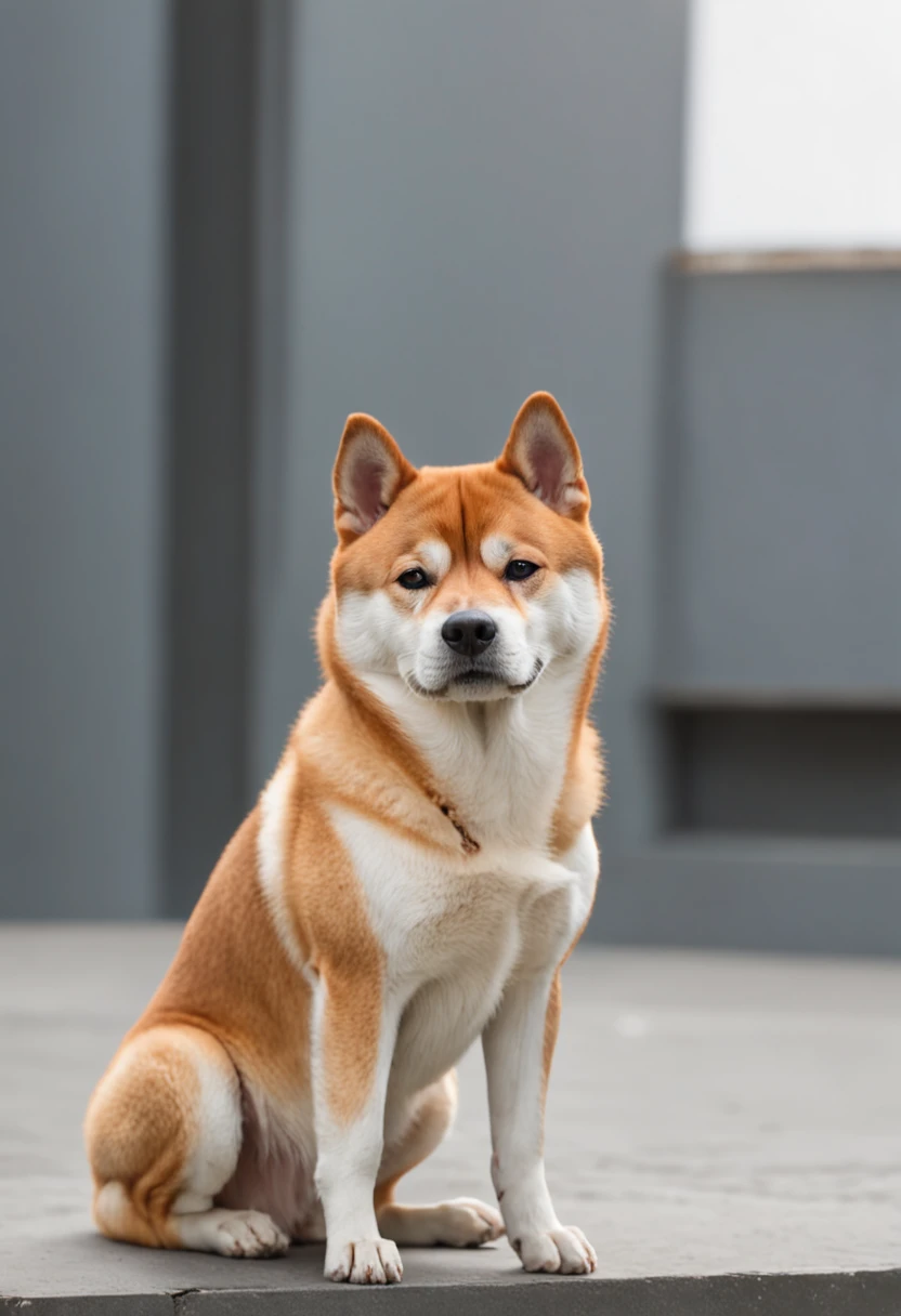 (anthropomorphism),(Full Body Shot), solo, Japanese dog, Cheems, Shiba Inu, Session, sad face, head down,Gray gradient background,(extremely colorful, Best quality, high detailed, Masterpiece, Cinematic Lighting, 4K, Chiaroscuro),