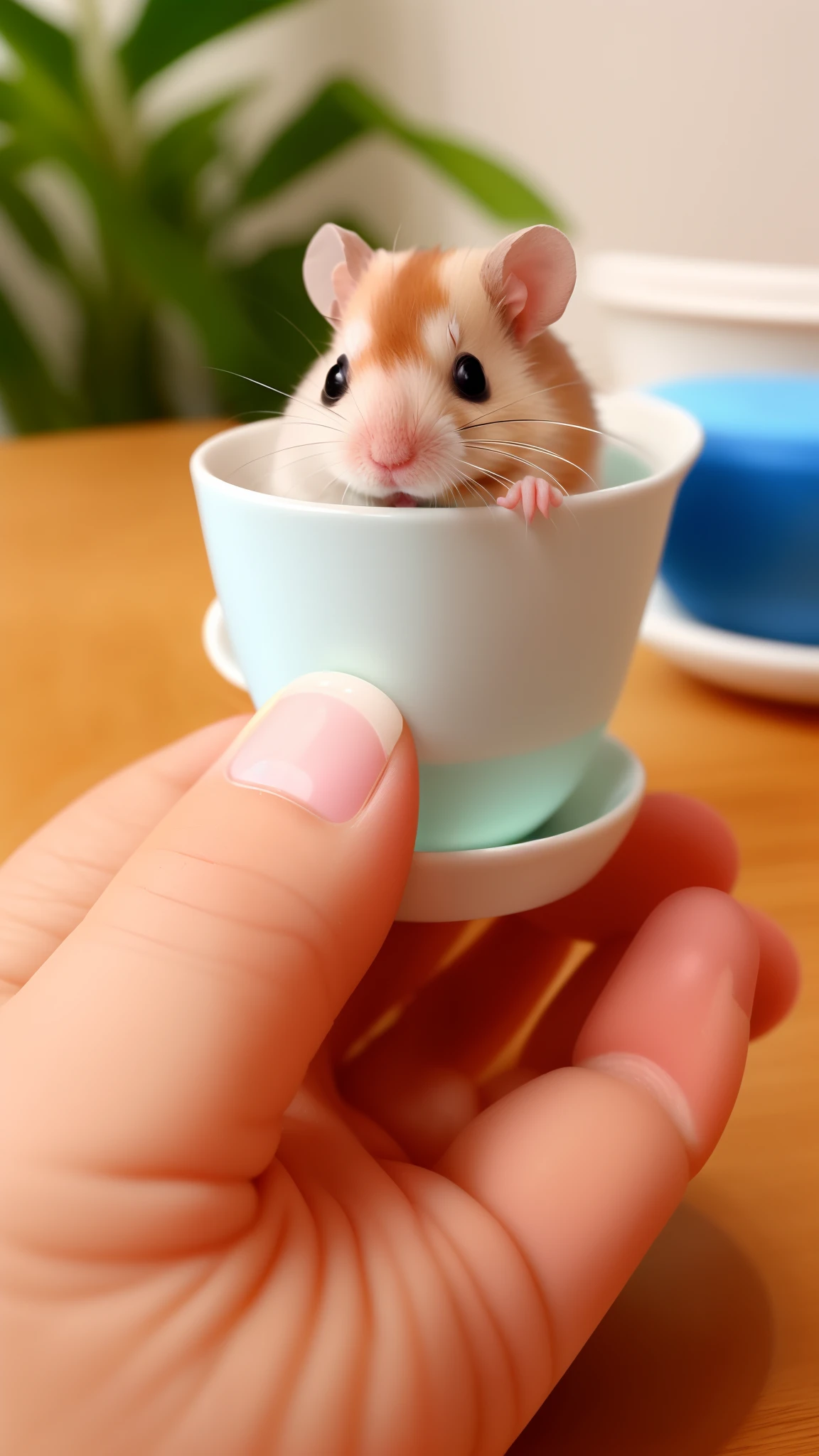 Cute little hamster in a cup、Palm-sized、Dzungarian hamster、Very cute、Peeling this and eating food、Feeding food、