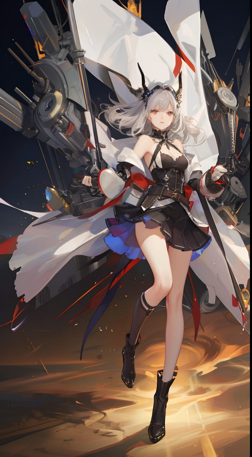anime girl with a sword and a large mecha in the background, ayaka genshin impact, from arknights, characters from azur lane, azur lane style, from the azur lane videogame, cushart krenz key art feminine, ayaka game genshin impact, mechanized valkyrie girl, keqing from genshin impact, guilty gear strive splash art