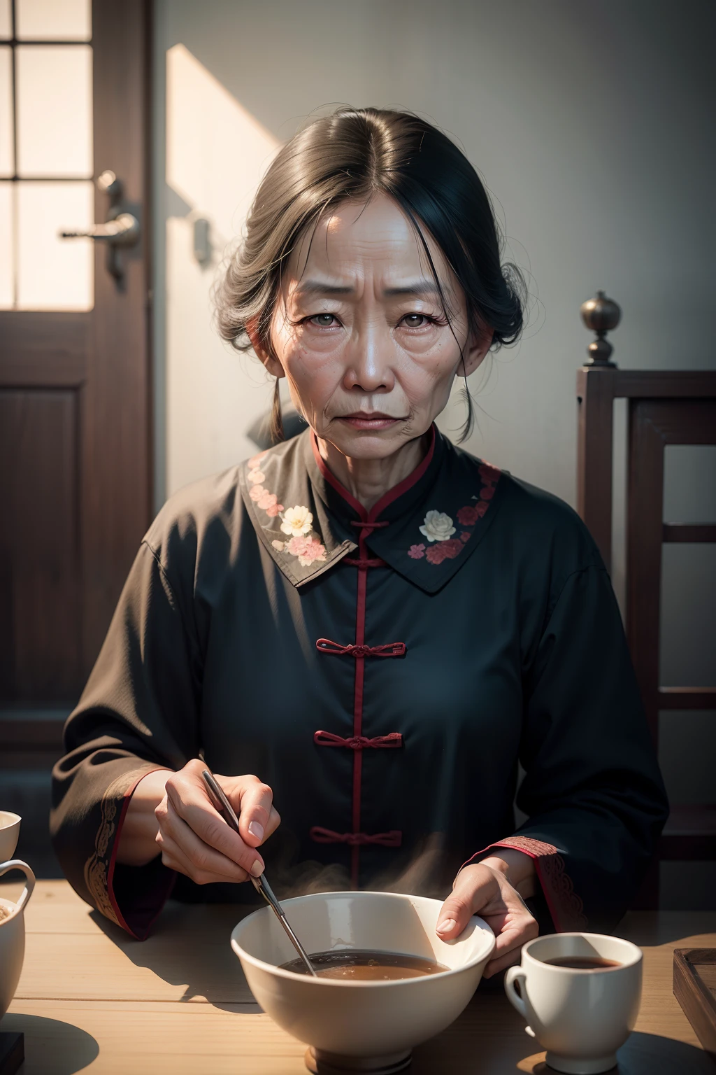 Realistic photo of a 60 year old Chinese woman after her death 人像