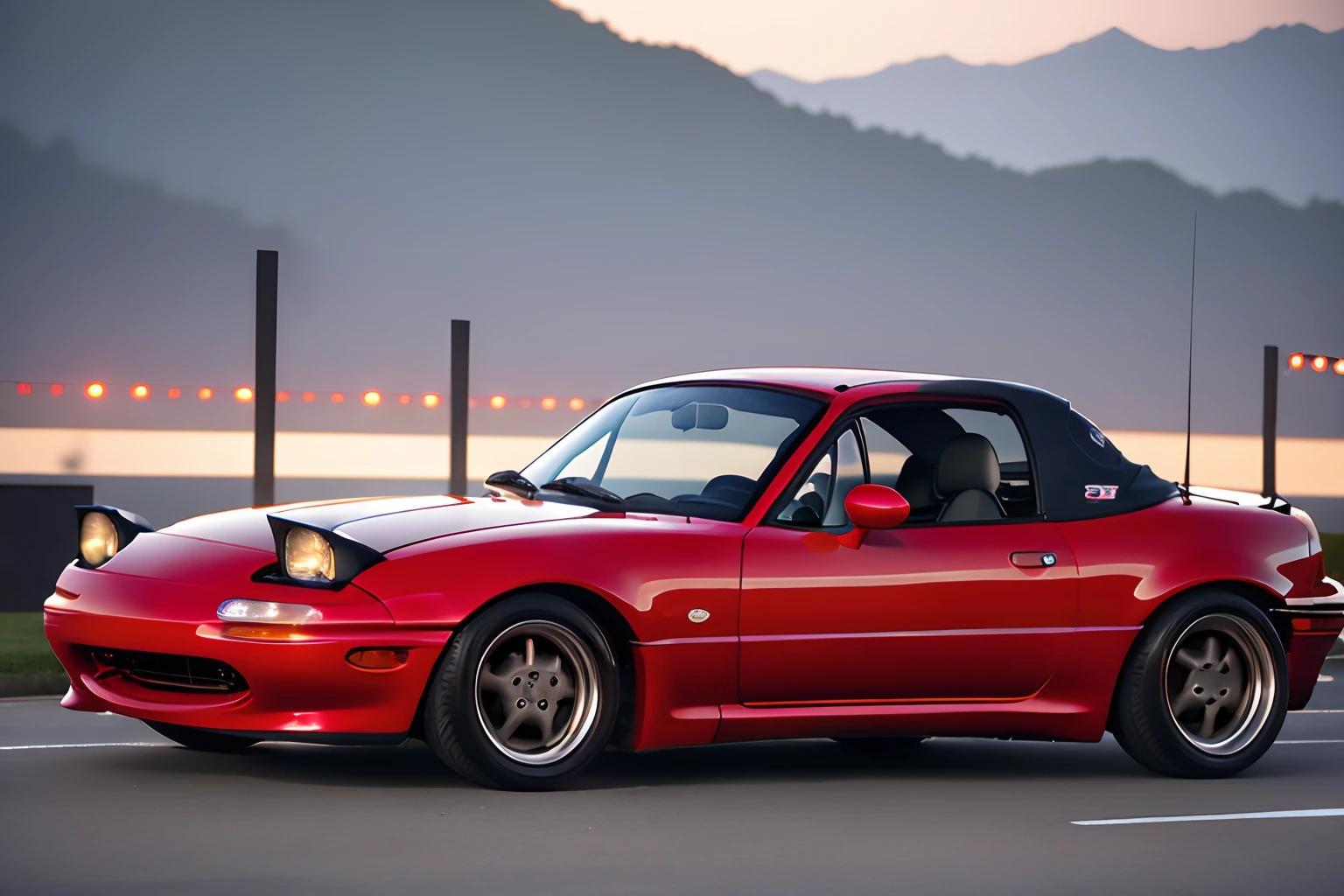 (best quality, masterpiece),  mazda miata mx-5 1995s, tokyo, shinjuku \(tokyo\),shibuya \(tokyo\),drift,1995s \(style\), modified JDM.