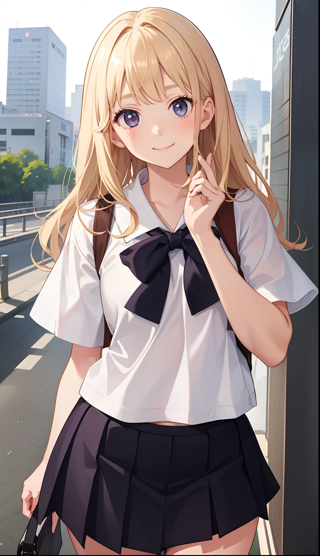 1girl in、A smile、The shirt、skirt by the、（small tits）Chilarism、Japan High School Student Uniform、serafuku、summer clothing、（Sheer Bra）、Upper body portrait、Dynamism!!Running with the wind、