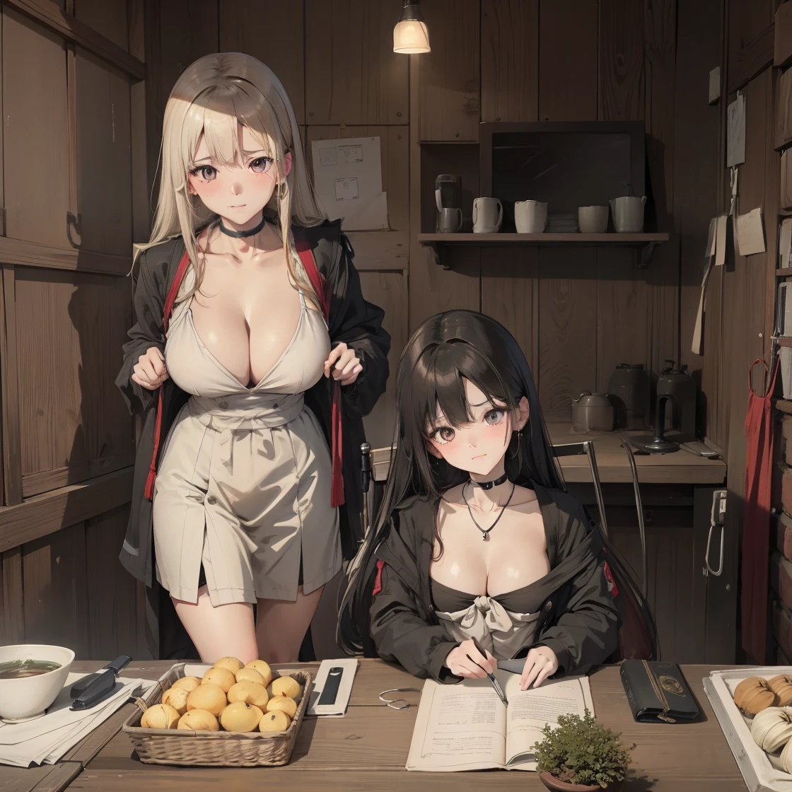 absurderes， 1girll， Be red in the face， （Realistis：1.5）， （tmasterpiece， the Extremely Detailed CG Unity 8K Wallpapers， best qualtiy， A high resolution：1.2）， （Supergianthugebreasts_Detailed， hyper HD：1.2）， lighting perfect， distinctive， （1girll：1.4）， looking at viewert， unreal-engine， Sideslit， s the perfect face， 详细的脸， Perfect body， beautidful eyes， Nice face， （Bright Skin：1.4）， idoly， ulzang-6500-v1.1，，（（gigantic cleavage breasts ）），（a narrow waist），（blond hairbl，dual horsetail），（（in a school）），（choker necklace），（（Student uniform）），The shoulder straps slip off（obi strip），（（face to face）），ssmile，Image quality is yellowish，Pubic hair shows through，upper legs，upper legs，upper legs（full bodyesbian：1.4），By bangs，（eye glass）），sharp sharp eyes，Peck the corners of the mouth，silver earring，