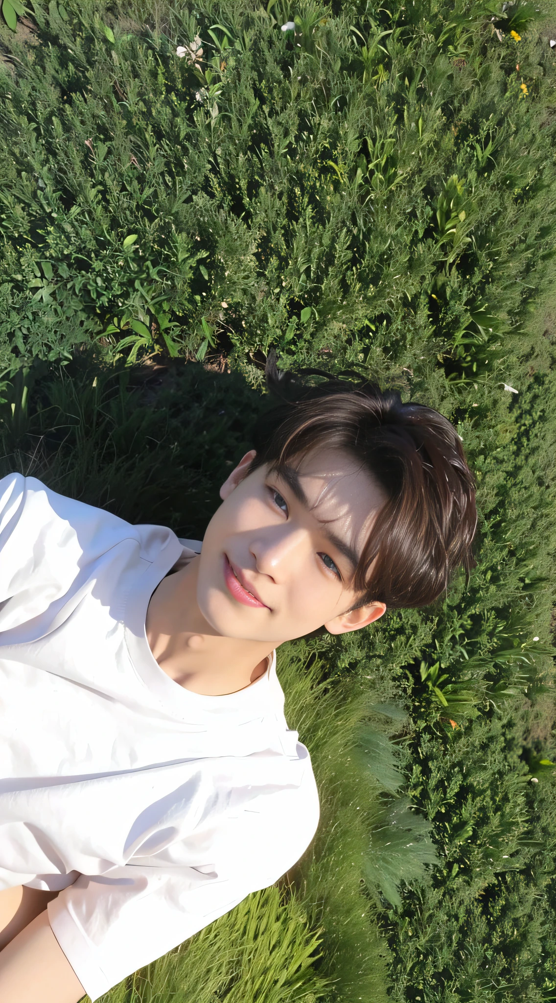 arafed man laying on the grass with a frisbee in his hand, cai xukun, hyung tae, kim doyoung, taejune kim, jinyoung shin, jung jaehyun, yanjun chengt, inspired by jeonseok lee, headshot profile picture, xqc, wan adorable korean face, on a sunny day, male ulzzang, inspired by Zhang Han