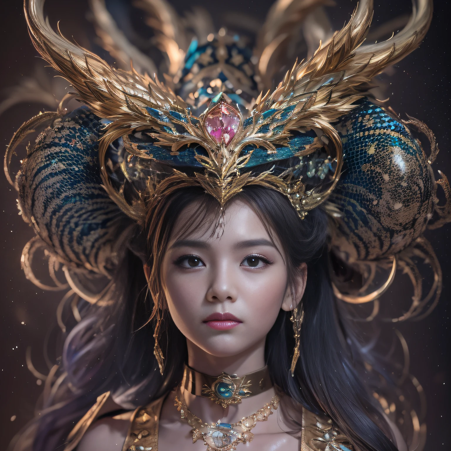 16k(tmasterpiece,k hd,hyper HD,16k)Black ball hair,Gold jewelry area in the back room,Smoke ring girl ,Bronze Dragon Protector (realisticlying:1.4),Python pattern robe,Purple-pink tiara,Snowflakes fluttering,The background is pure,Hold your head high,Be proud,The nostrils look at people, A high resolution, the detail, RAW photogr, Sharp Re, Nikon D850 Film Stock Photo by Jefferies Lee 4 Kodak Portra 400 Camera F1.6 shots, Rich colors, ultra-realistic vivid textures, Dramatic lighting, Unreal Engine Art Station Trend, cinestir 800,Hold your head high,Be proud,The nostrils look at people
