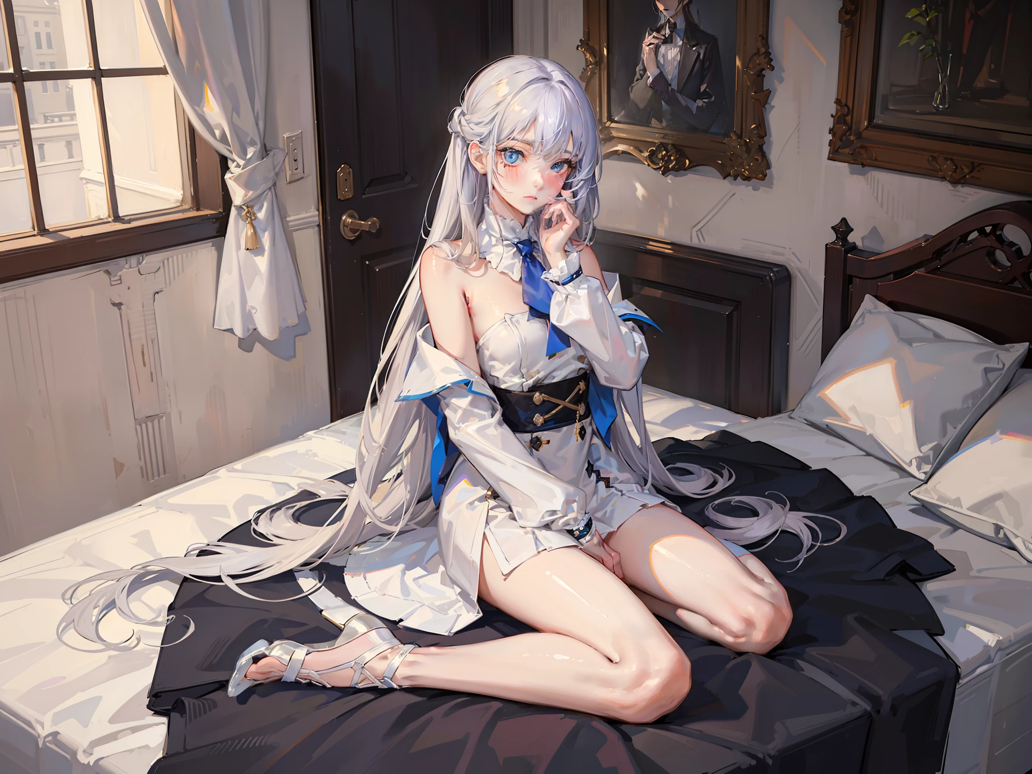 White hair，爆乳，Pubic hair shows through，big cuvy hips，Dewy，with an antique feel，snowflower，with no underpants，Bare chest，Dewy，Naked body，tit，pantyless，No underwear，Naked，don't have clothes，tit，Vaginal thrust by