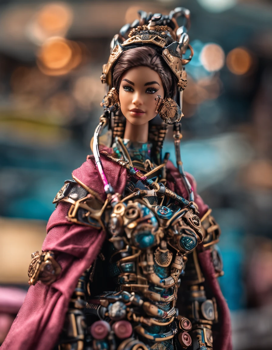 detailed photo of a beautiful girl, (barbie), action figure, jedi, samurai armor, robotic parts, masterpiece, best quality