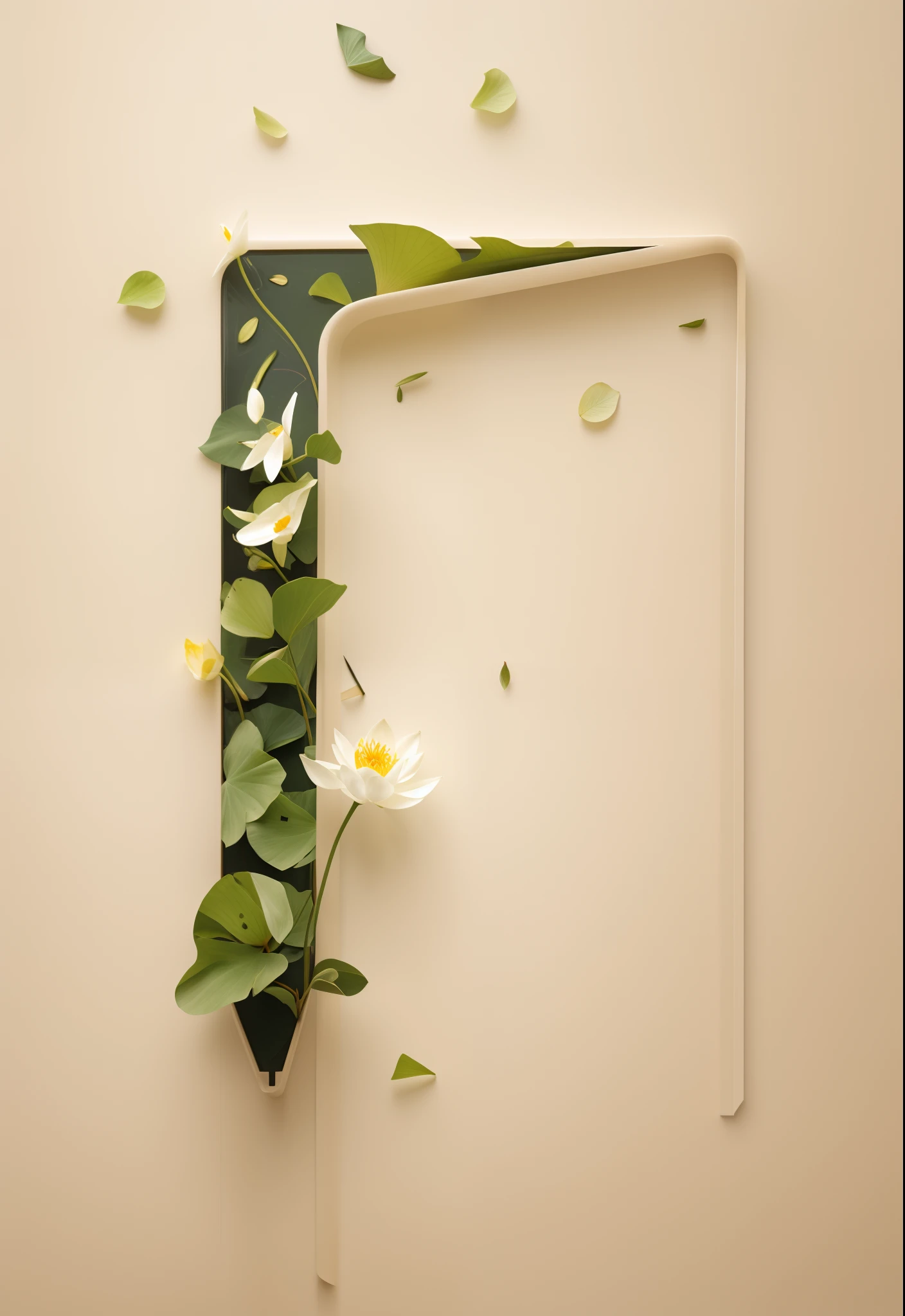 Lotus pond on beige background,inspired by Cao Buxing, inspired by Cui Bai,Real Photographics