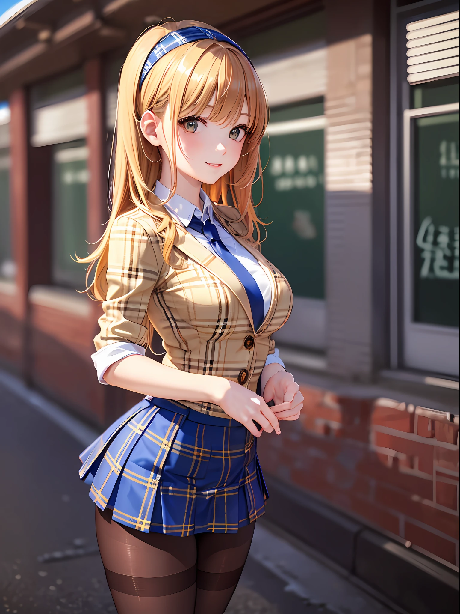 ((best quality)), ((masterpiece)), (detailed), school blazer, private school girl, renatadaninsky, city park, cleavage, nsfw