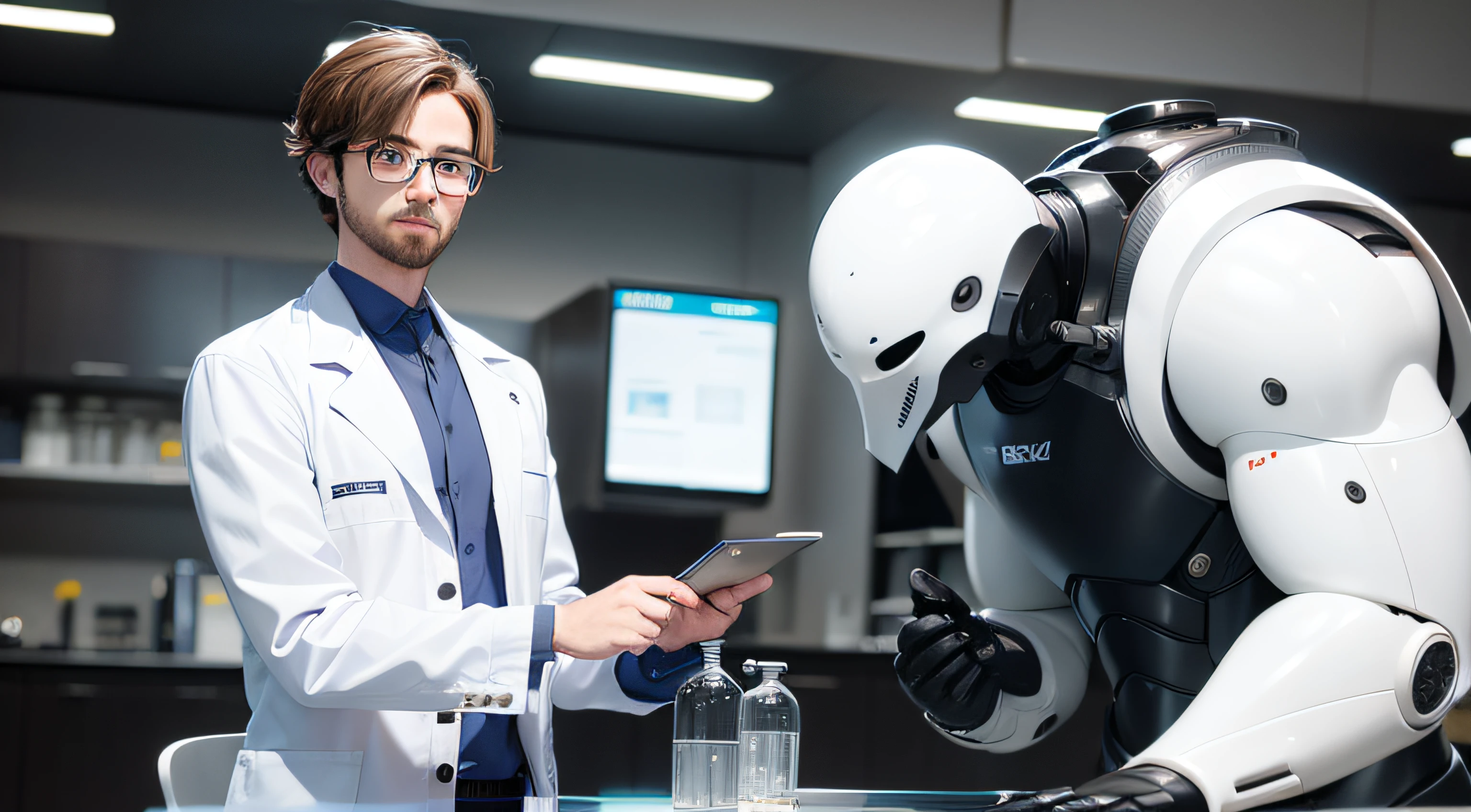 Man in his thirties, Biochemical suits, Biochemical laboratory, Human experiments