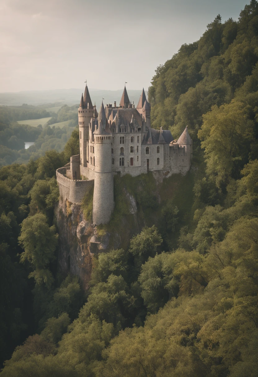 castle, natural highlights, bright colours, realistic wide angle, mystical environment, realistic textures, realistic shading, centered, inked lines and watercolour, UHD, photo, 8k resolution, dark, dynamic action, pale washed out style, camera Holga, retro, dreamy nostalgic, soft focus, vignetting, light leaks, medium photography, gloomy artistic painterly ethereal, whimsical