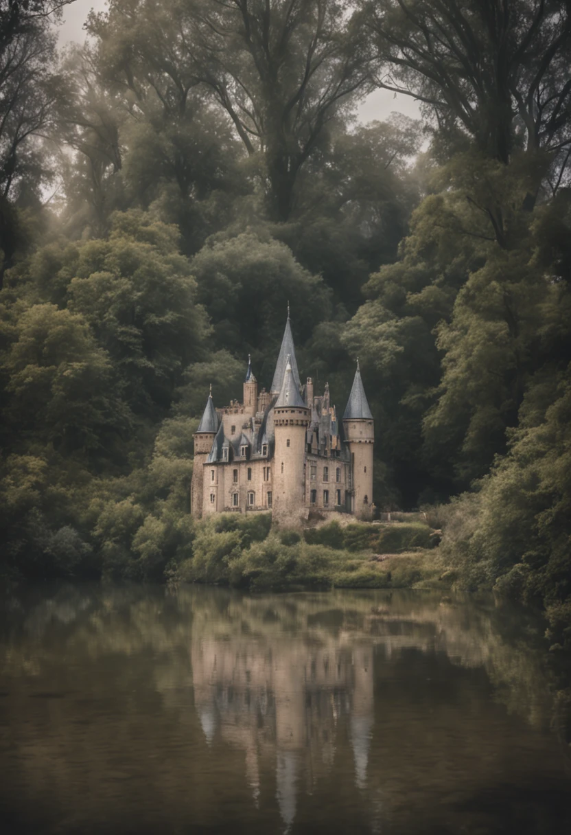 castle, natural highlights, bright colours, realistic wide angle, mystical environment, realistic textures, realistic shading, centered, inked lines and watercolour, UHD, photo, 8k resolution, dark, dynamic action, pale washed out style, camera Holga, retro, dreamy nostalgic, soft focus, vignetting, light leaks, medium photography, gloomy artistic painterly ethereal, whimsical